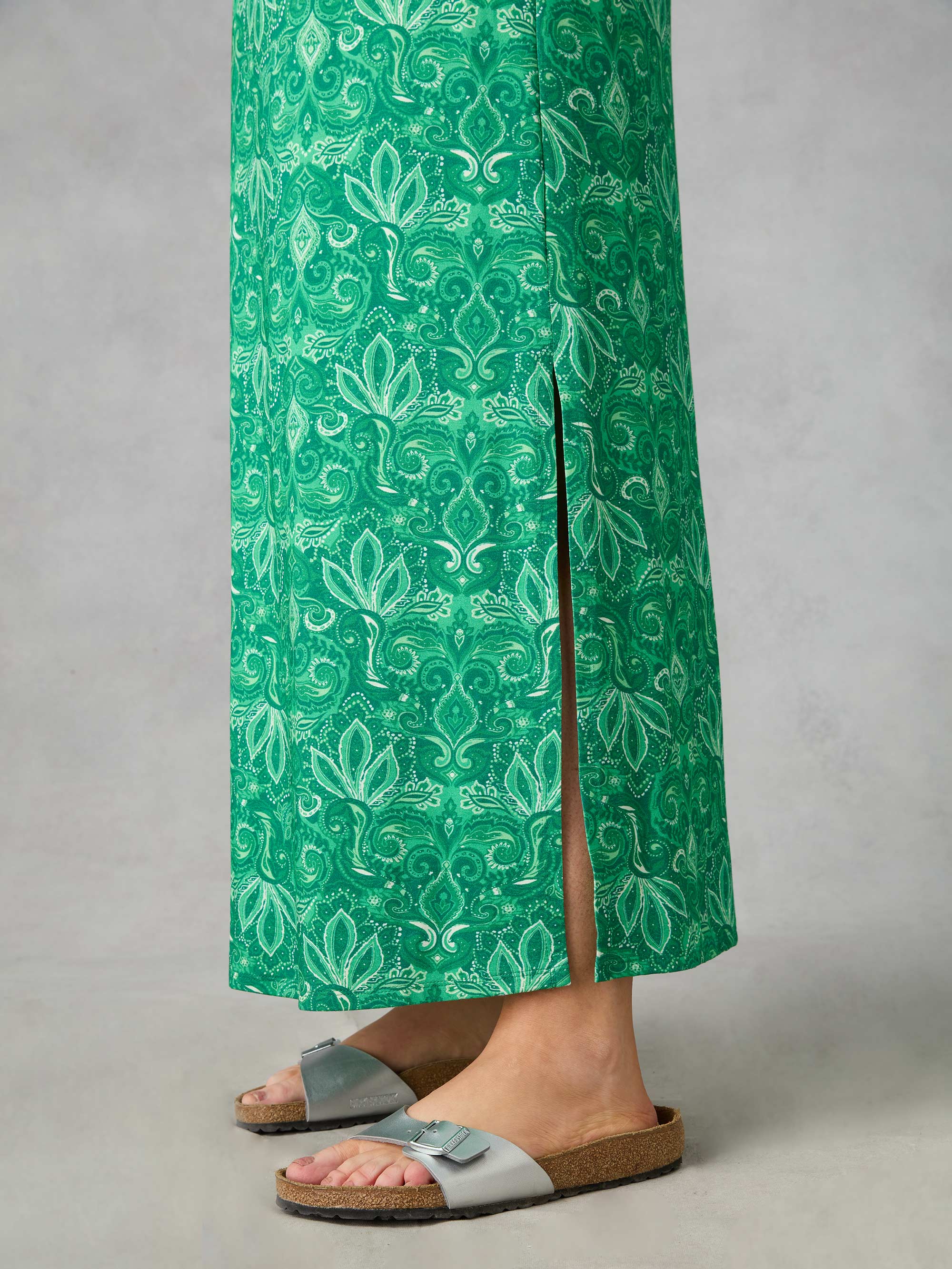 Green Paisley Jersey Sleeveless Maxi Dress - Image 4