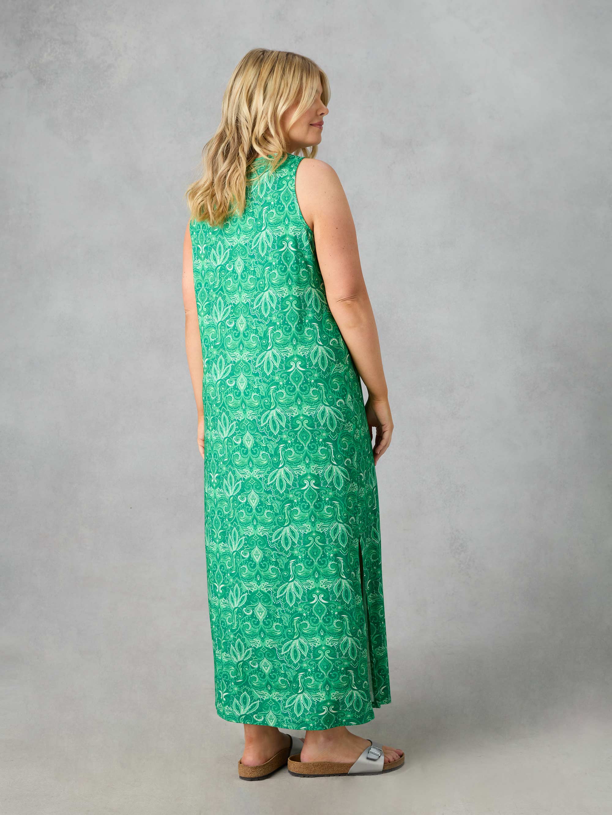 Green Paisley Jersey Sleeveless Maxi Dress - Image 5
