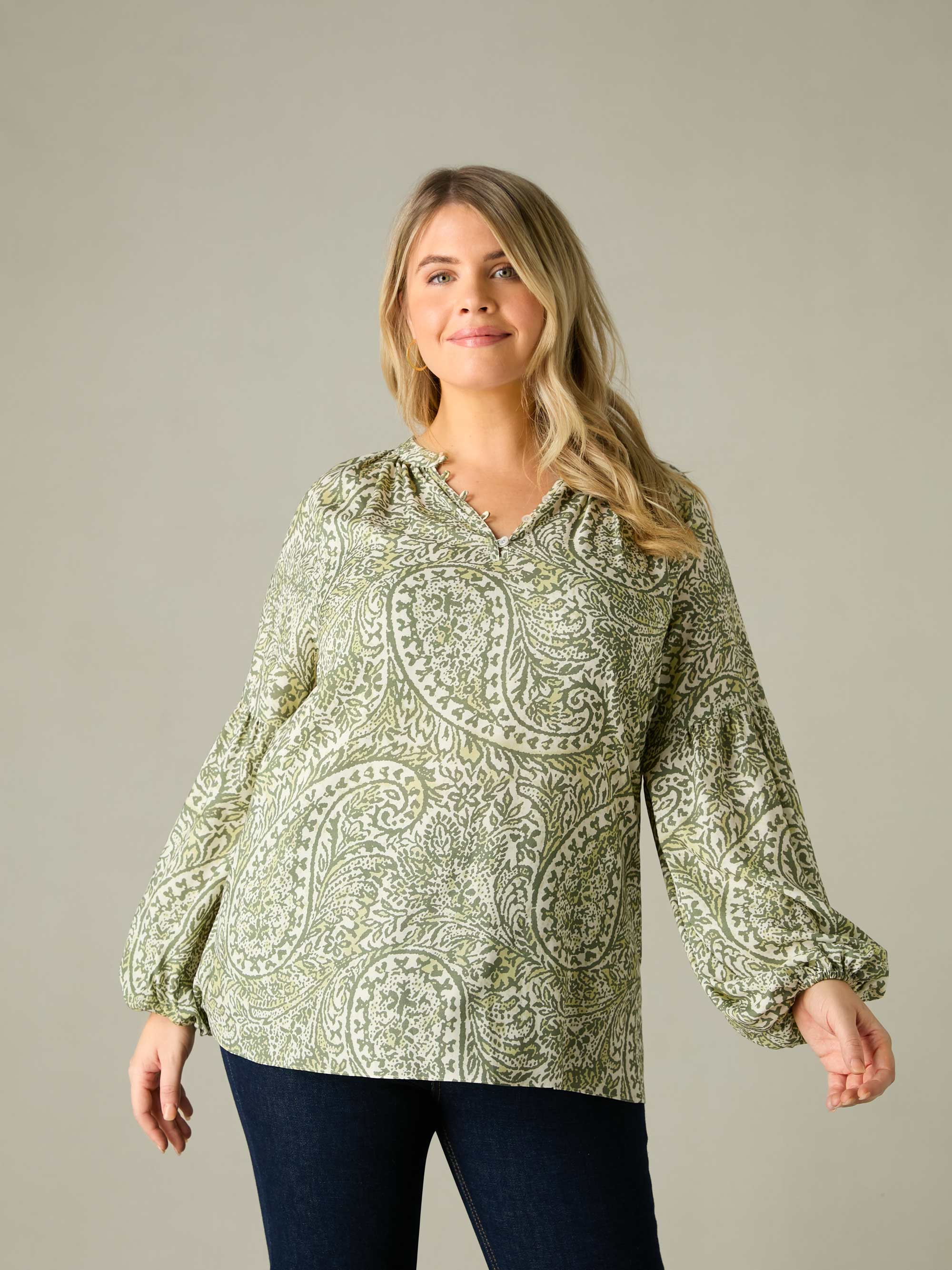 Green Paisley Nehru Collar Blouse - Image 3