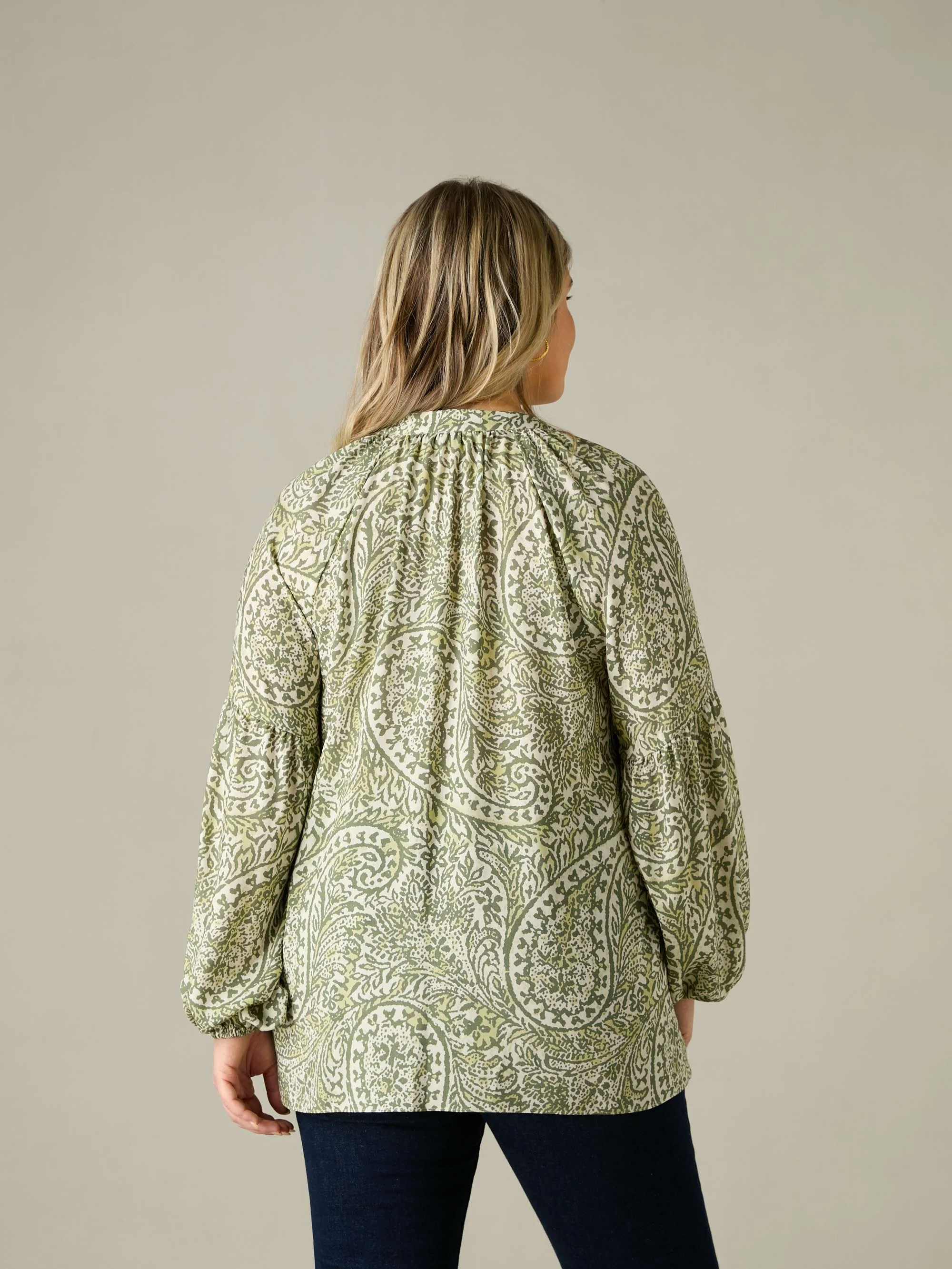 Green Paisley Nehru Collar Blouse - Image 5