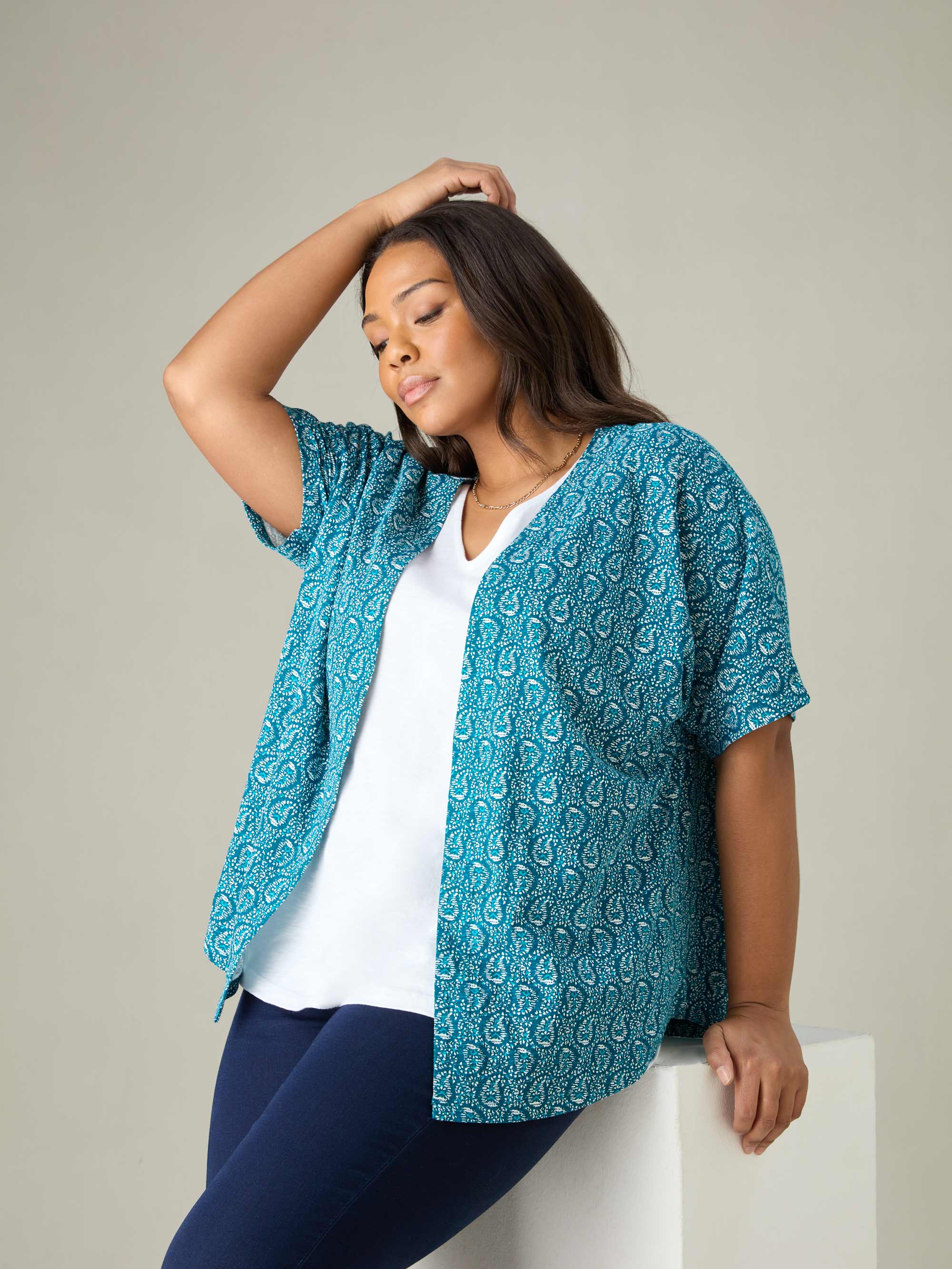 Green Paisley Print Jersey Kimono - Image 3