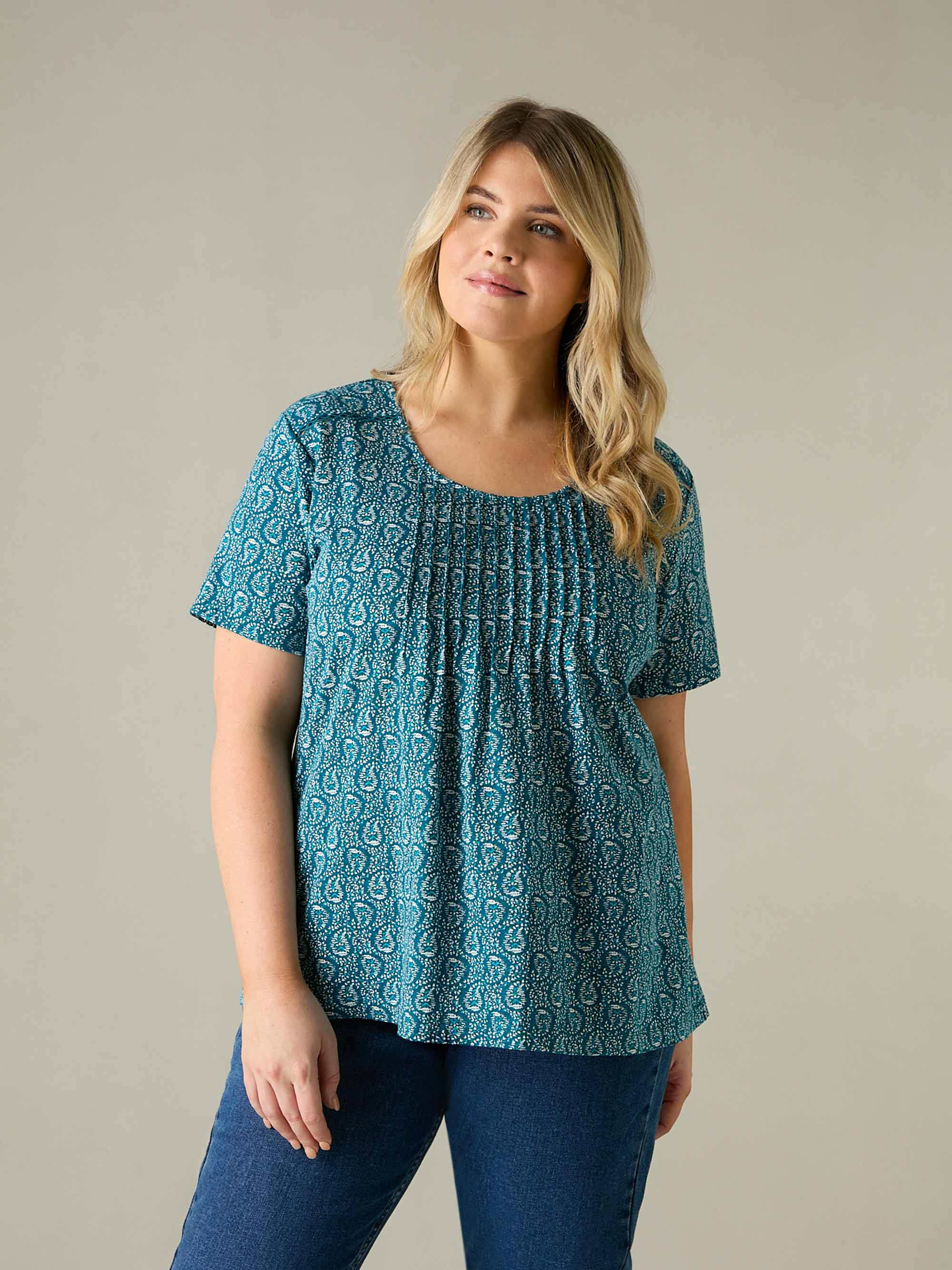 Green Paisley Print Jersey Top - Image 2