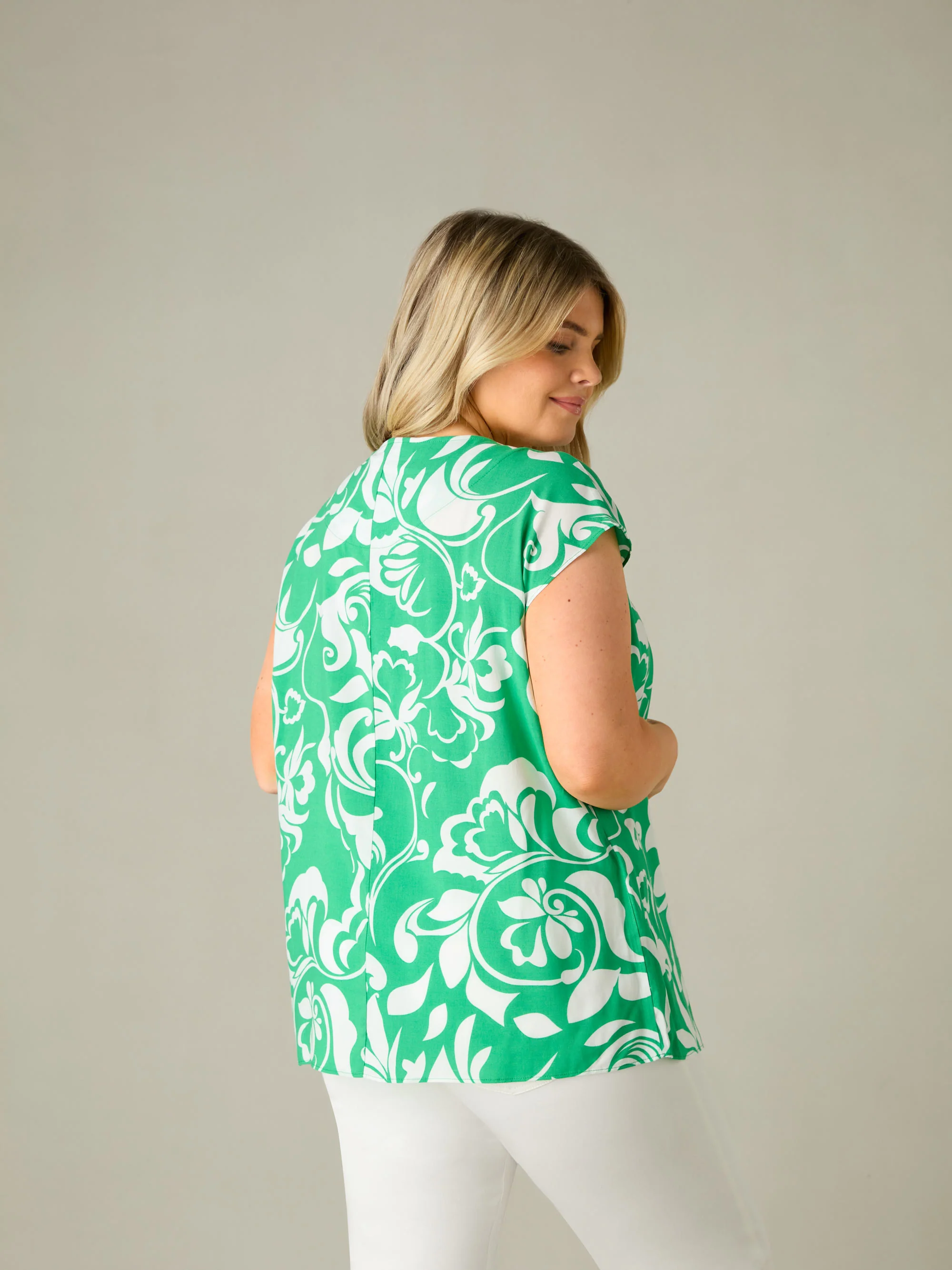 Green Paisley Print Pleat Front Top - Image 5