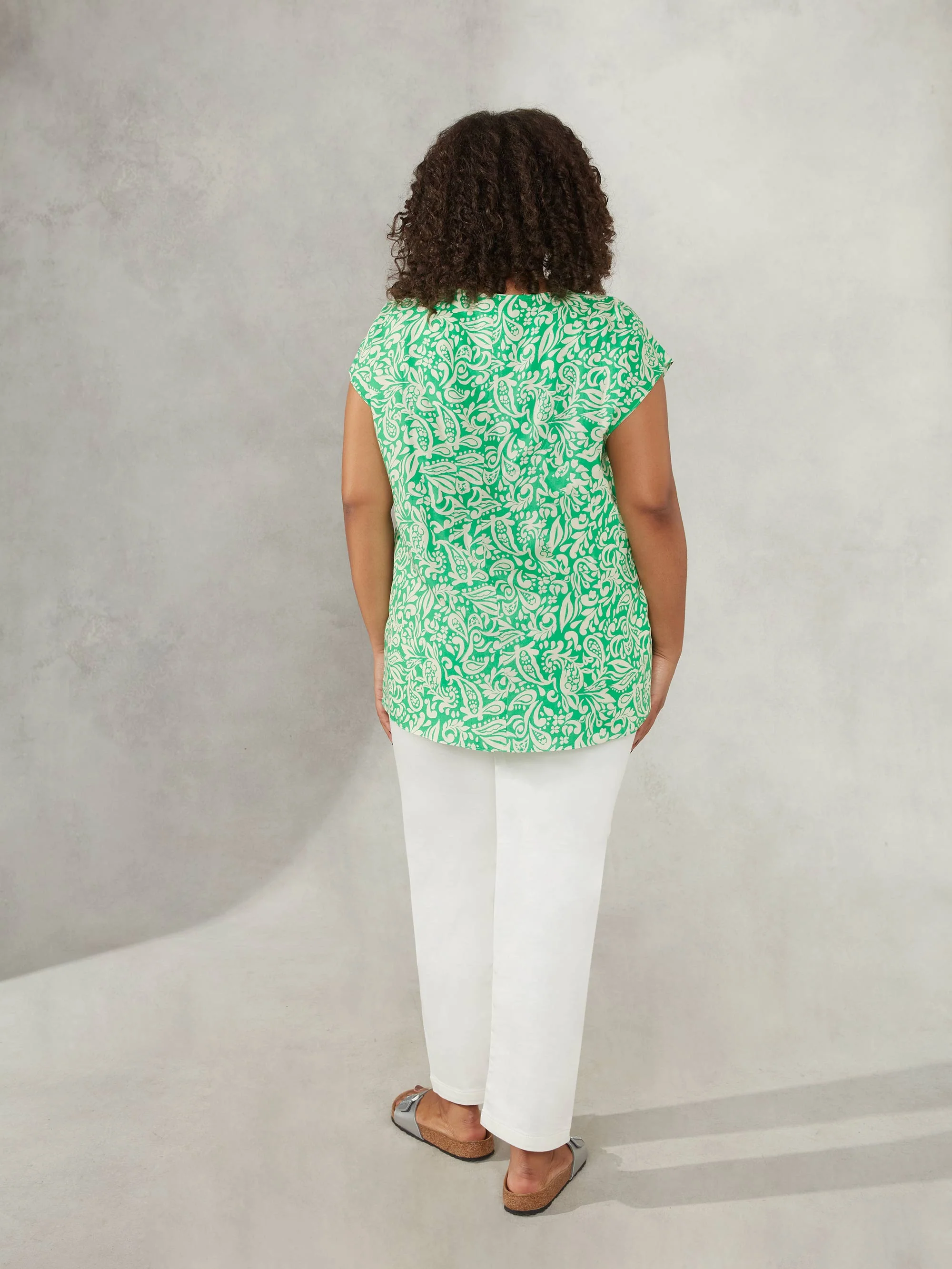 Green Paisley Print Pleat Tee - Image 3