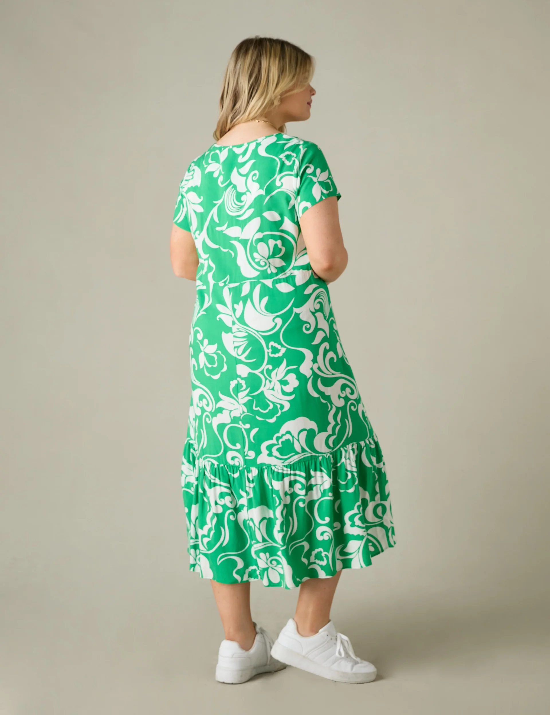 Green Paisley Print V Neck Dress - Image 5