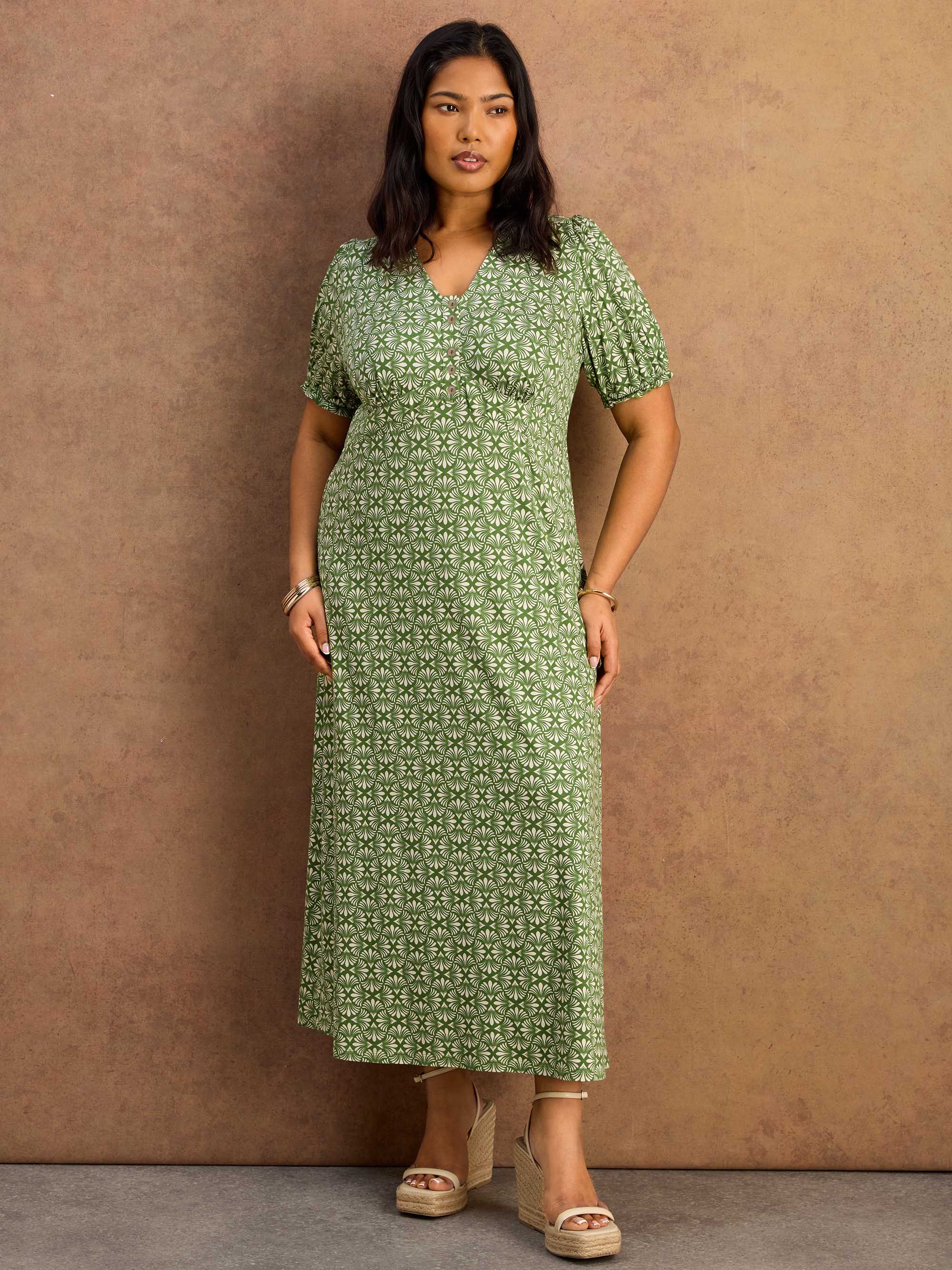 Green Geo Print Jersey Midaxi Dress - Image 2