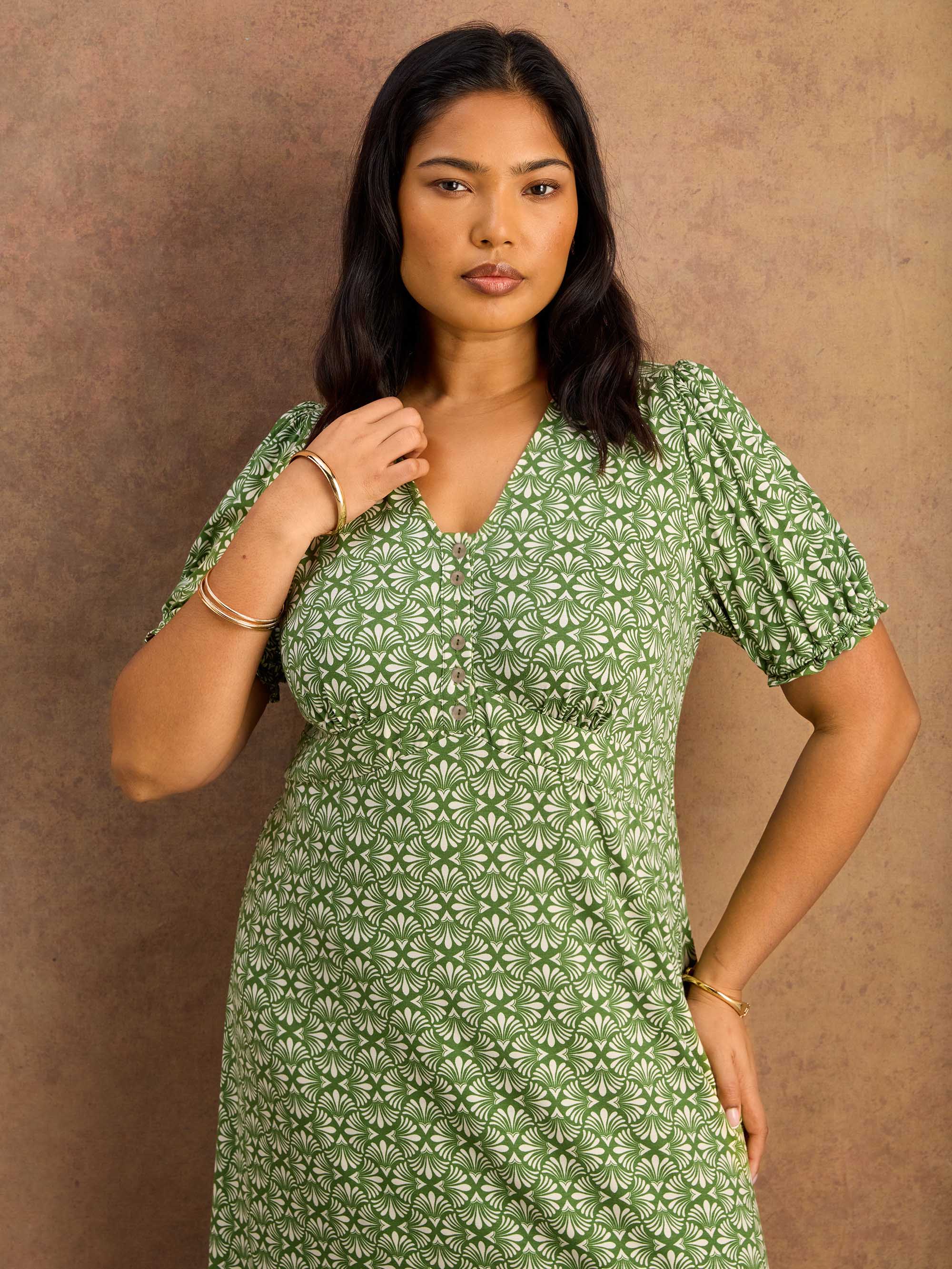 Green Geo Print Jersey Midaxi Dress - Image 3