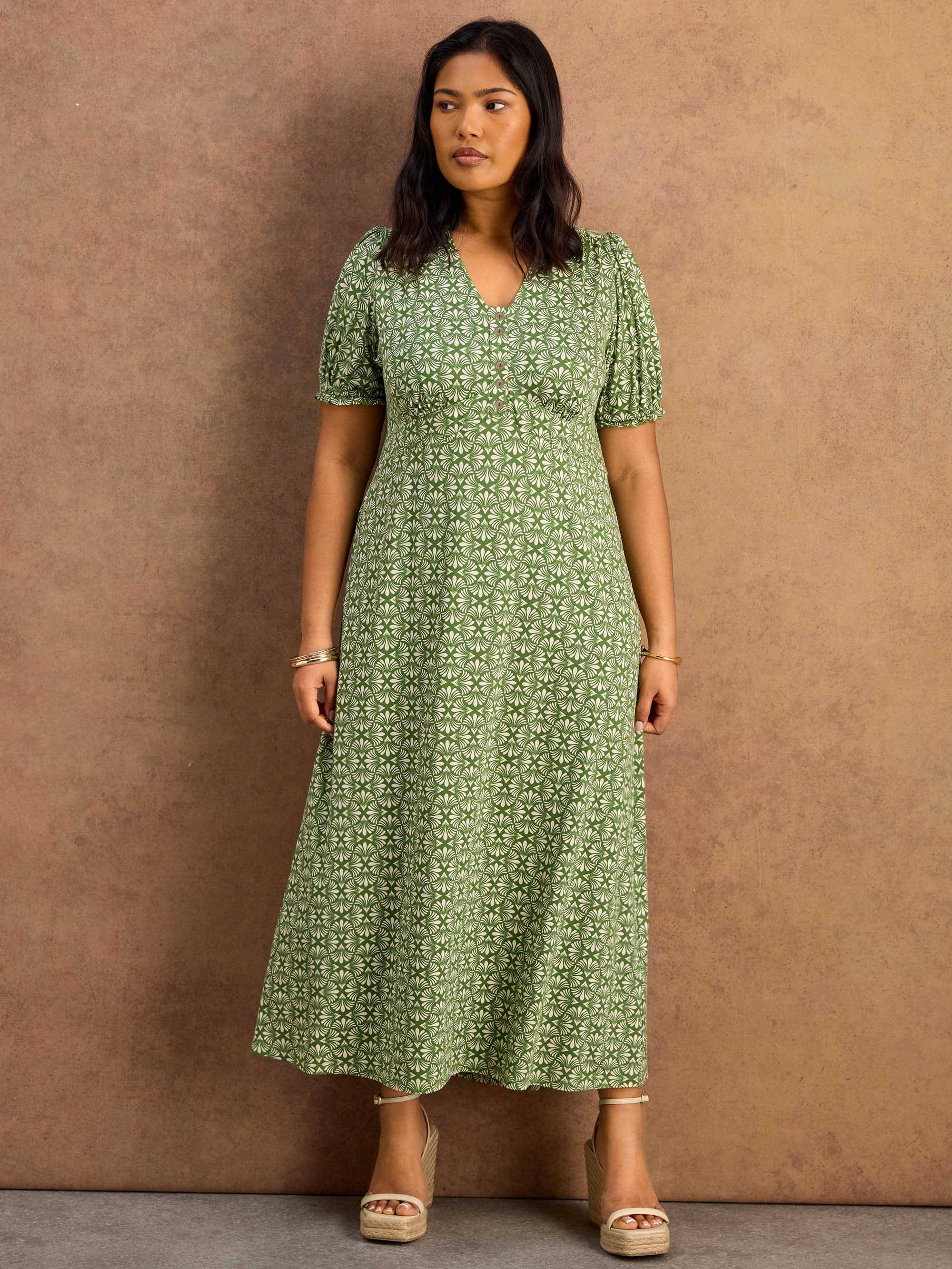 Green Geo Print Jersey Midaxi Dress - Image 4
