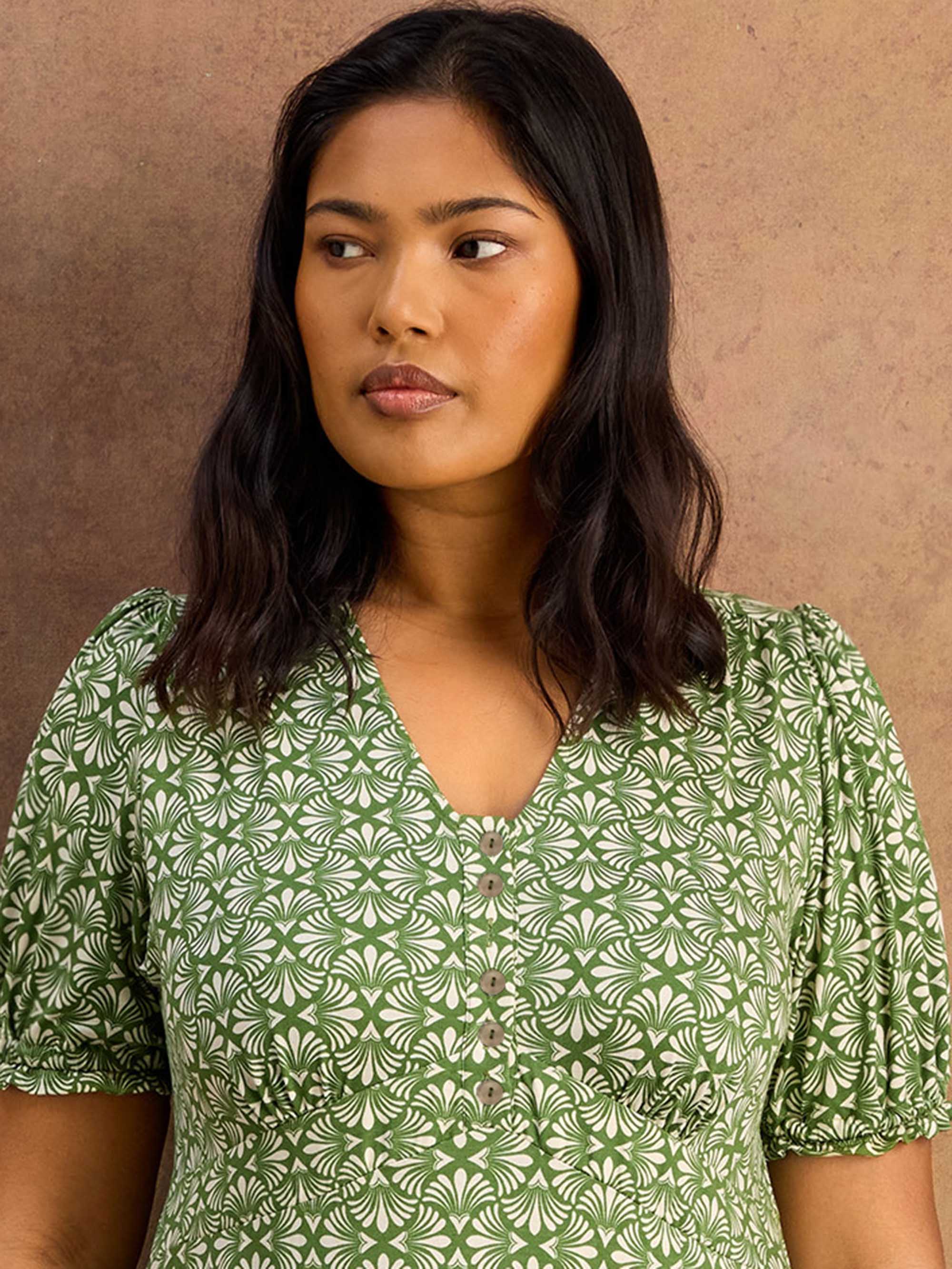 Green Geo Print Jersey Midaxi Dress - Image 5