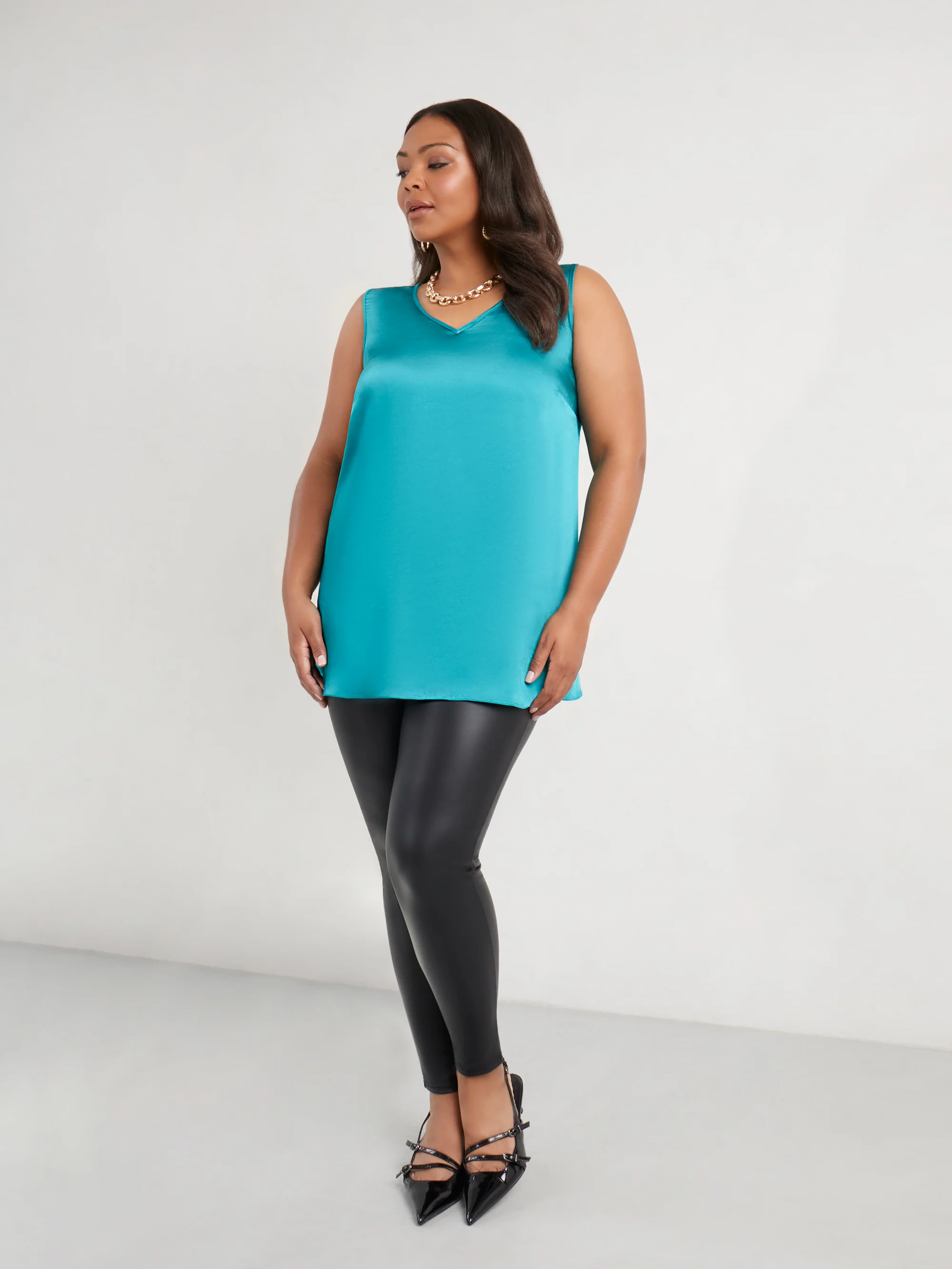 Green Satin V-Neck Vest - Image 4