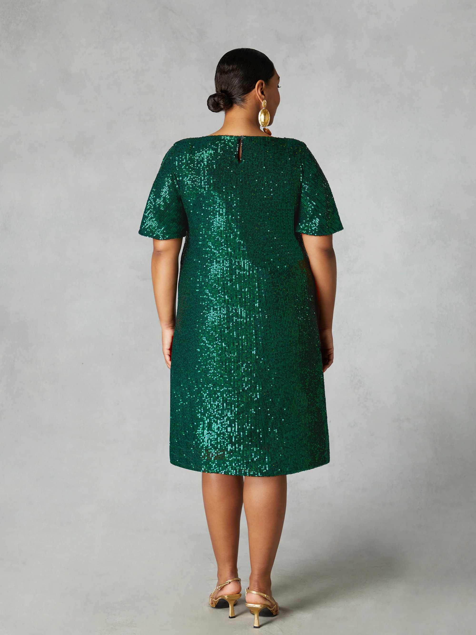 Green Sequin Flutter Sleeve Dress - Image 7