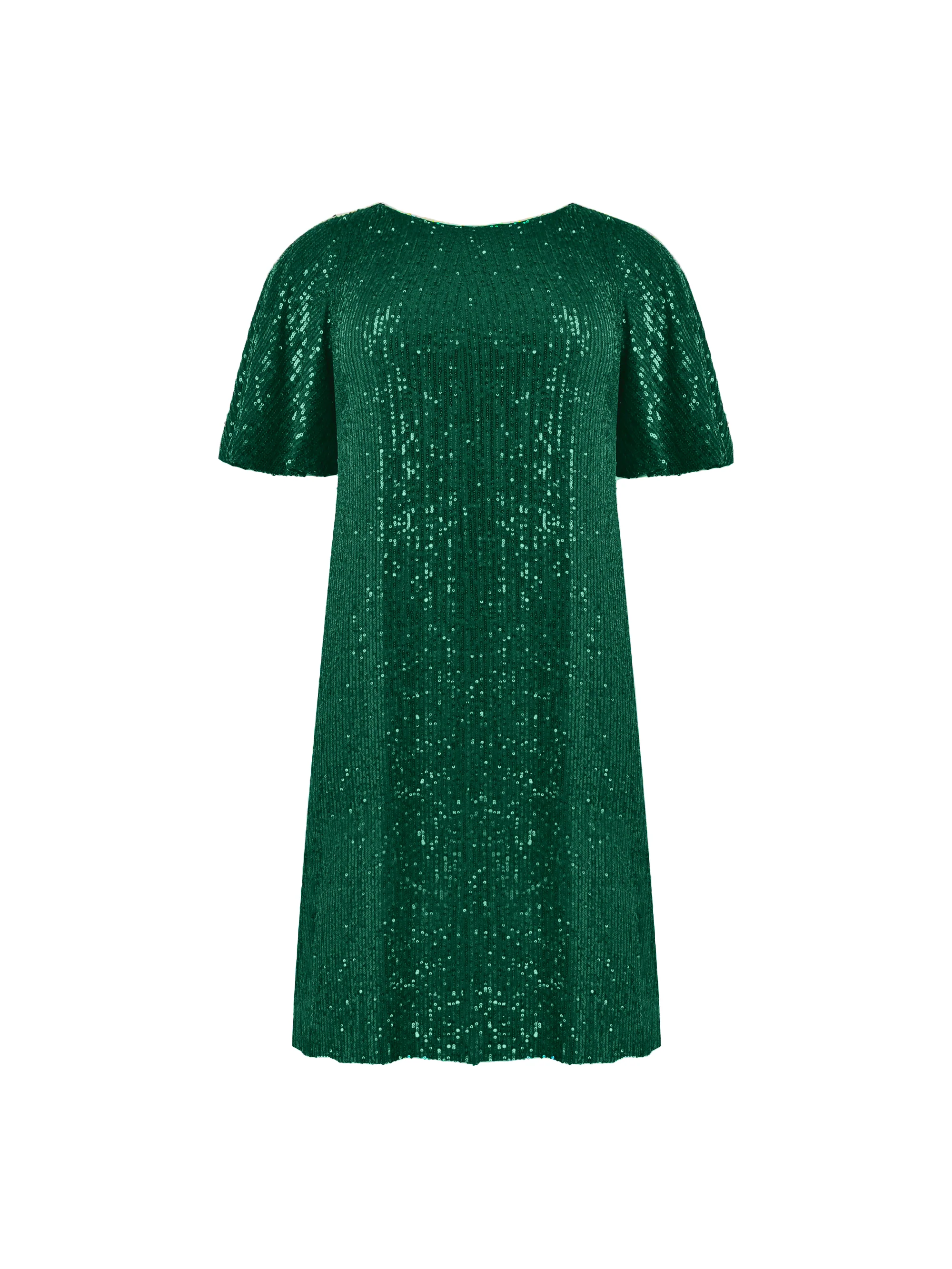 Green Sequin Flutter Sleeve Dress - Image 9
