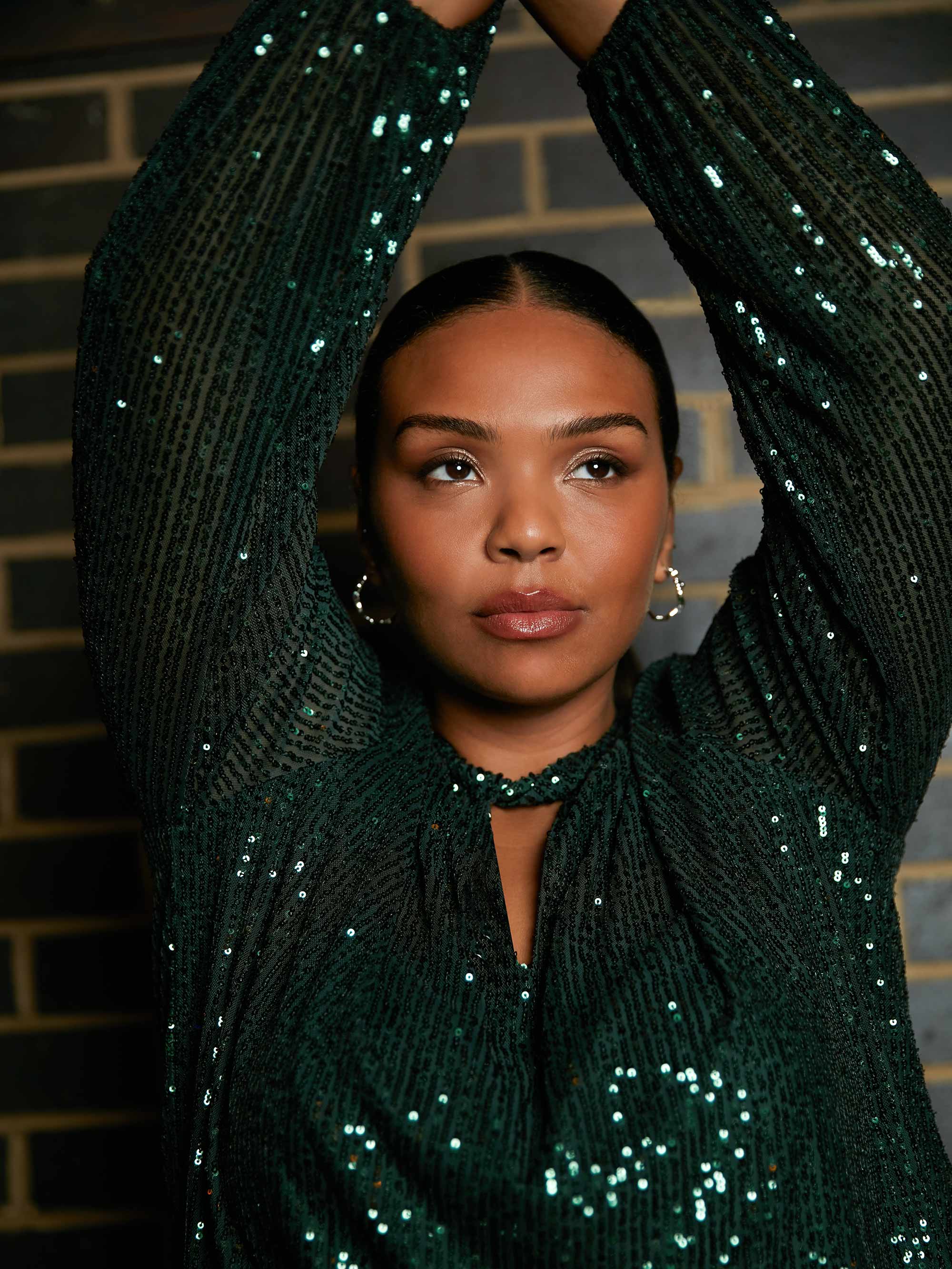 Green Sequin Keyhole Front Blouse - Image 3