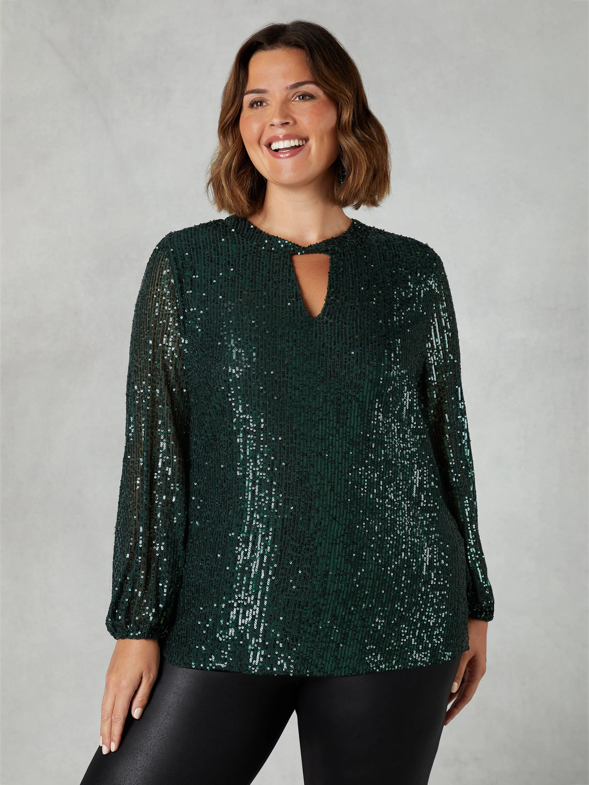 Green Sequin Keyhole Front Blouse - Image 7