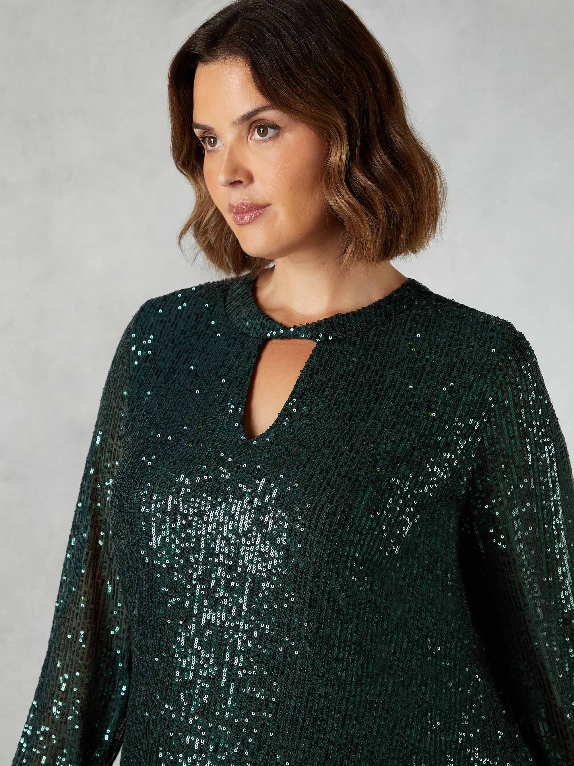 Green Sequin Keyhole Front Blouse - Image 8
