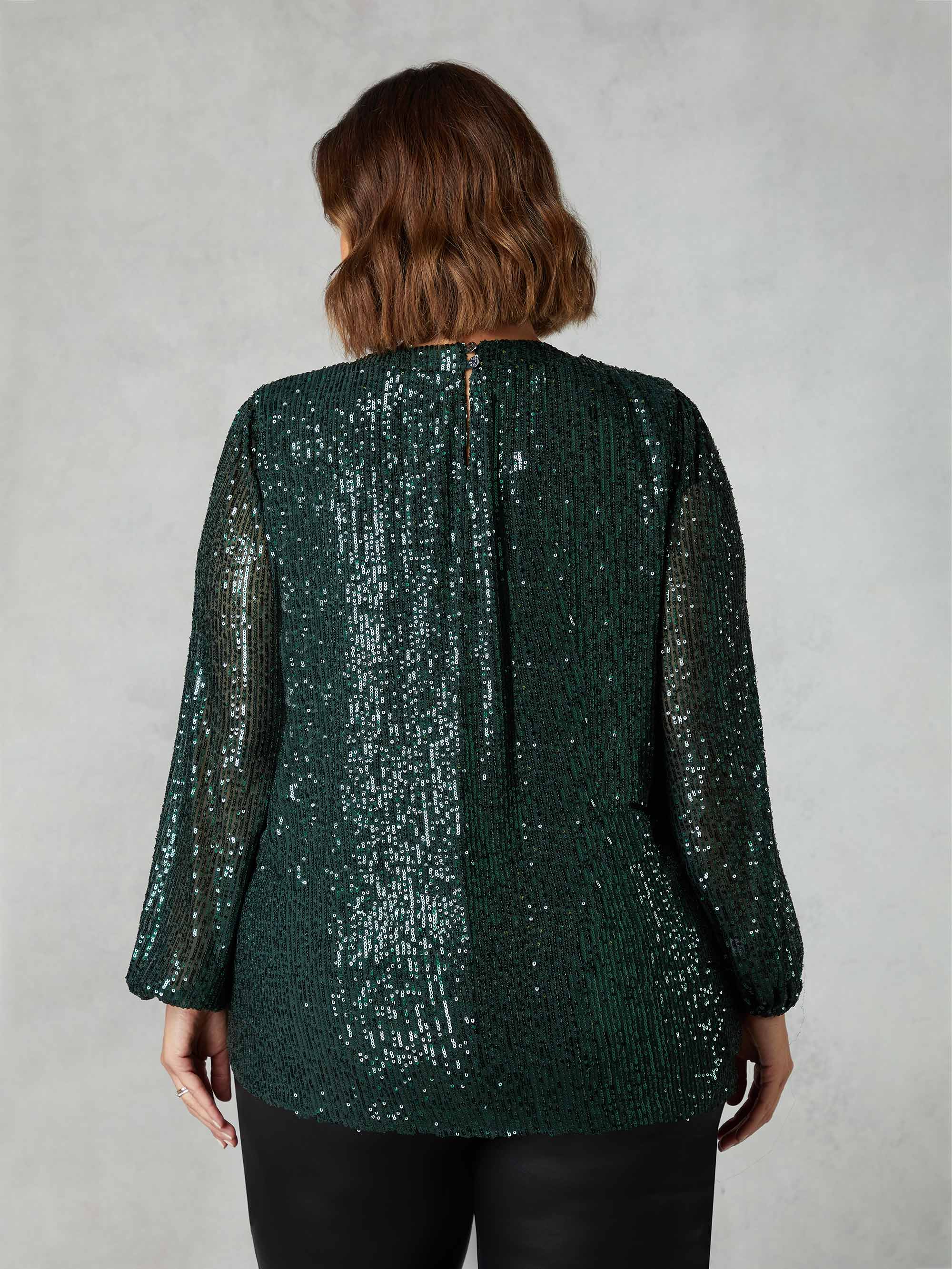 Green Sequin Keyhole Front Blouse - Image 9
