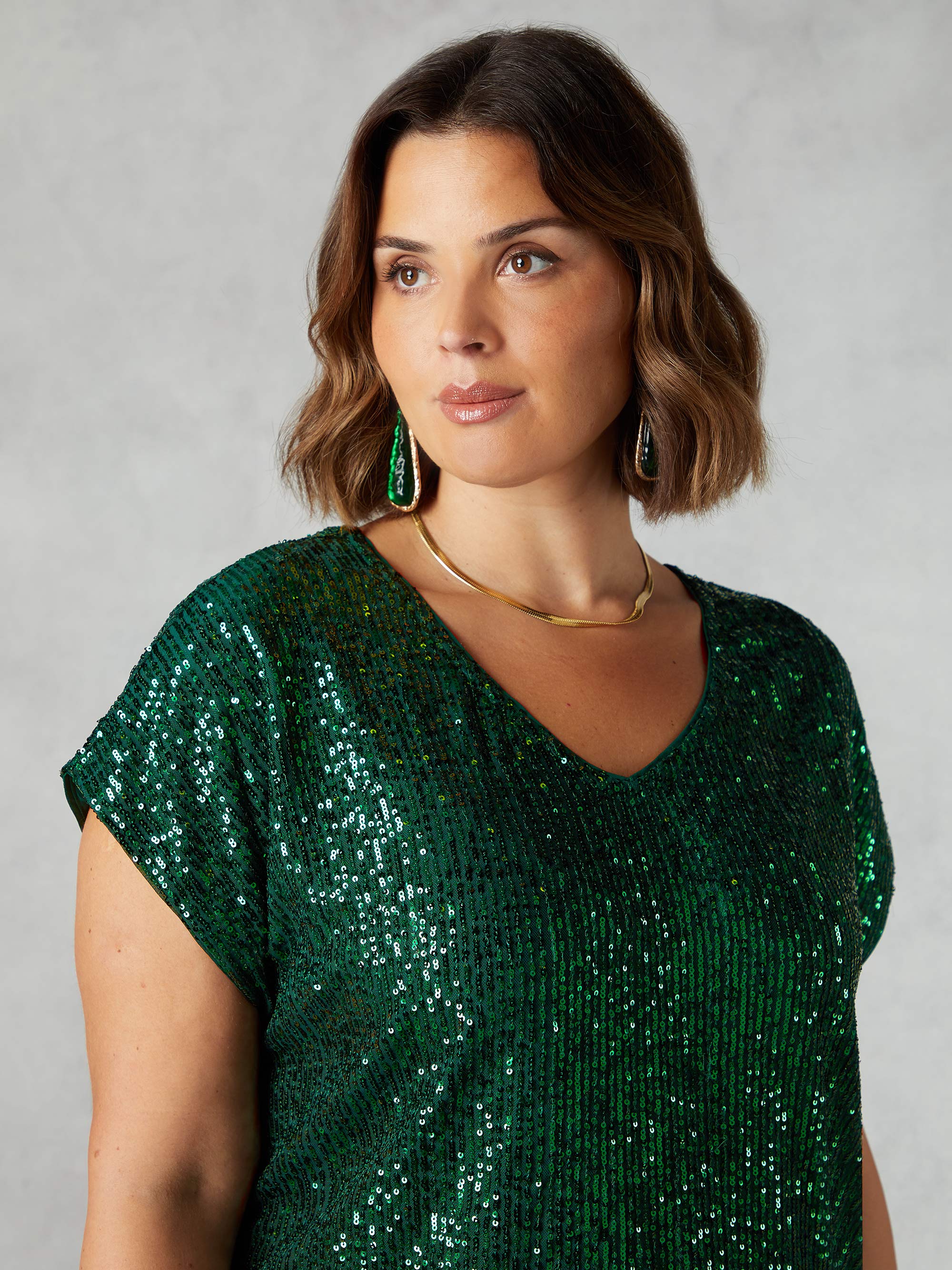 Green Sequin Longline Tunic - Image 2