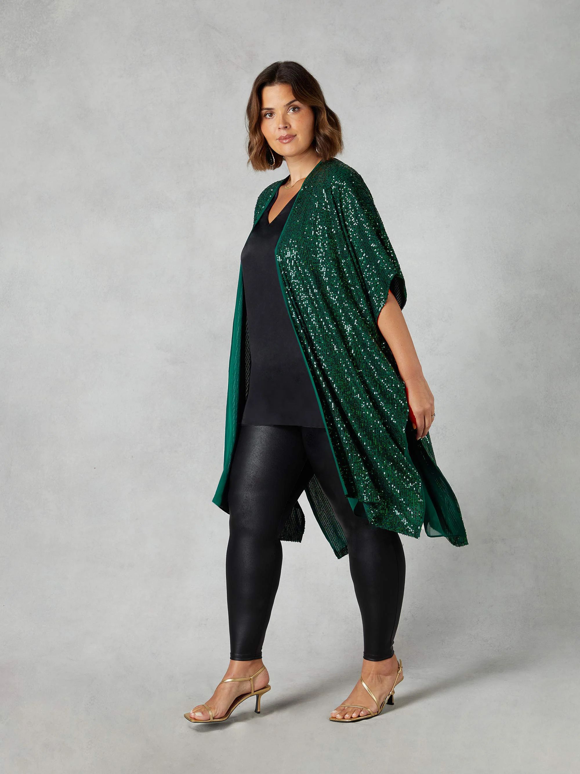 Green Sequin Short Sleeve Kimono - Image 2