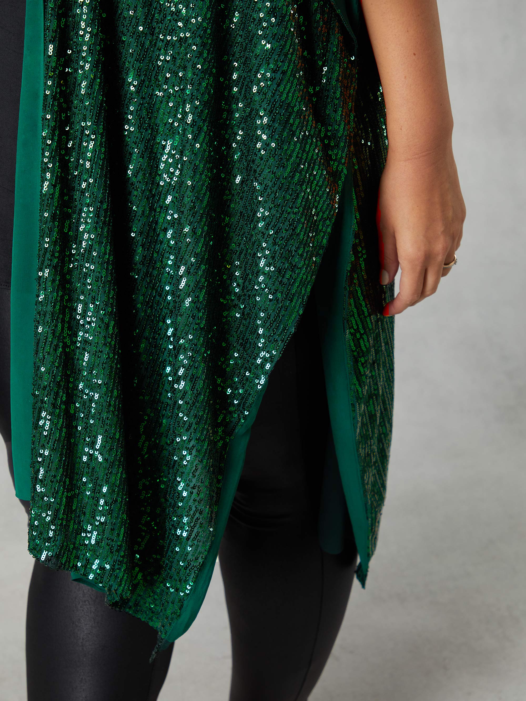 Green Sequin Short Sleeve Kimono - Image 3