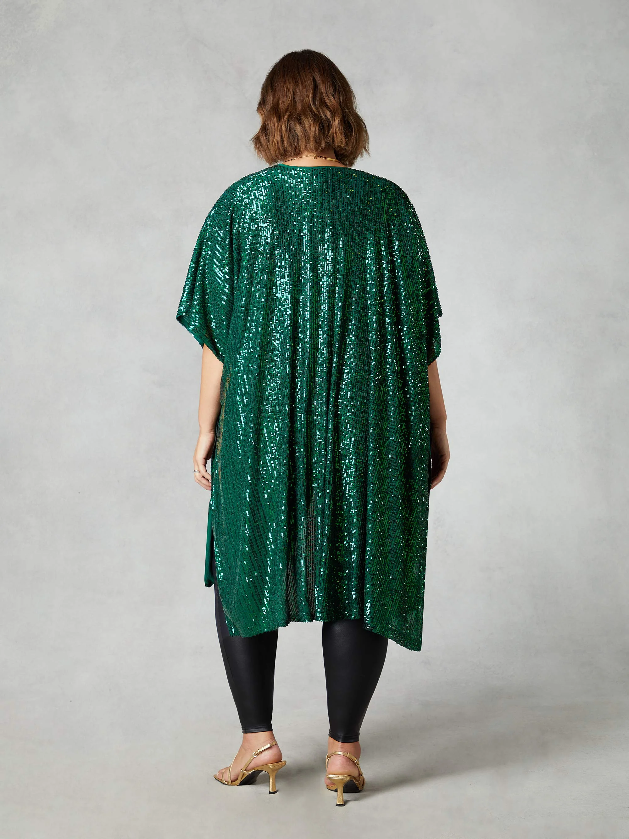 Green Sequin Short Sleeve Kimono - Image 4