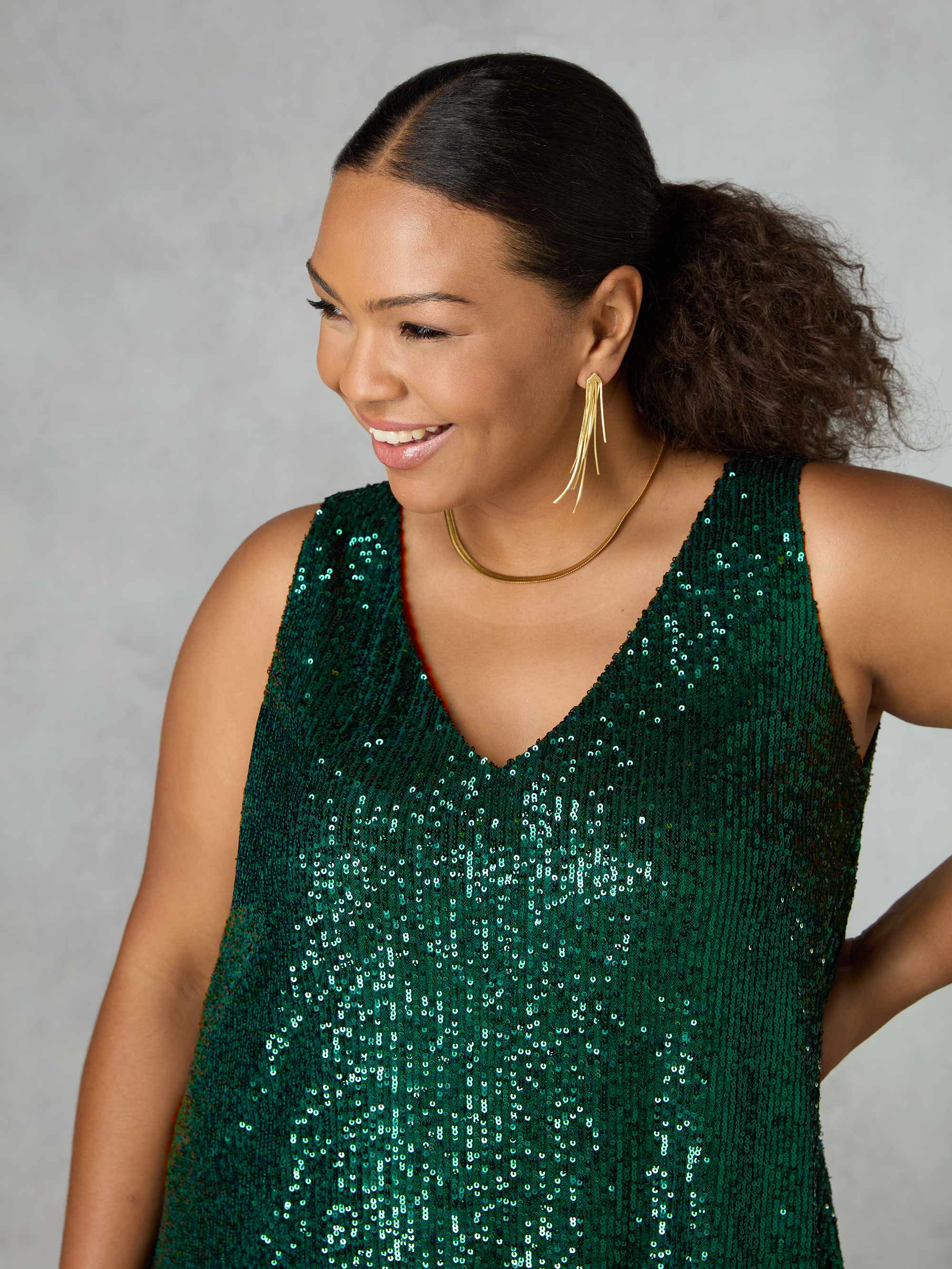 Green Sequin Vest Top - Image 4