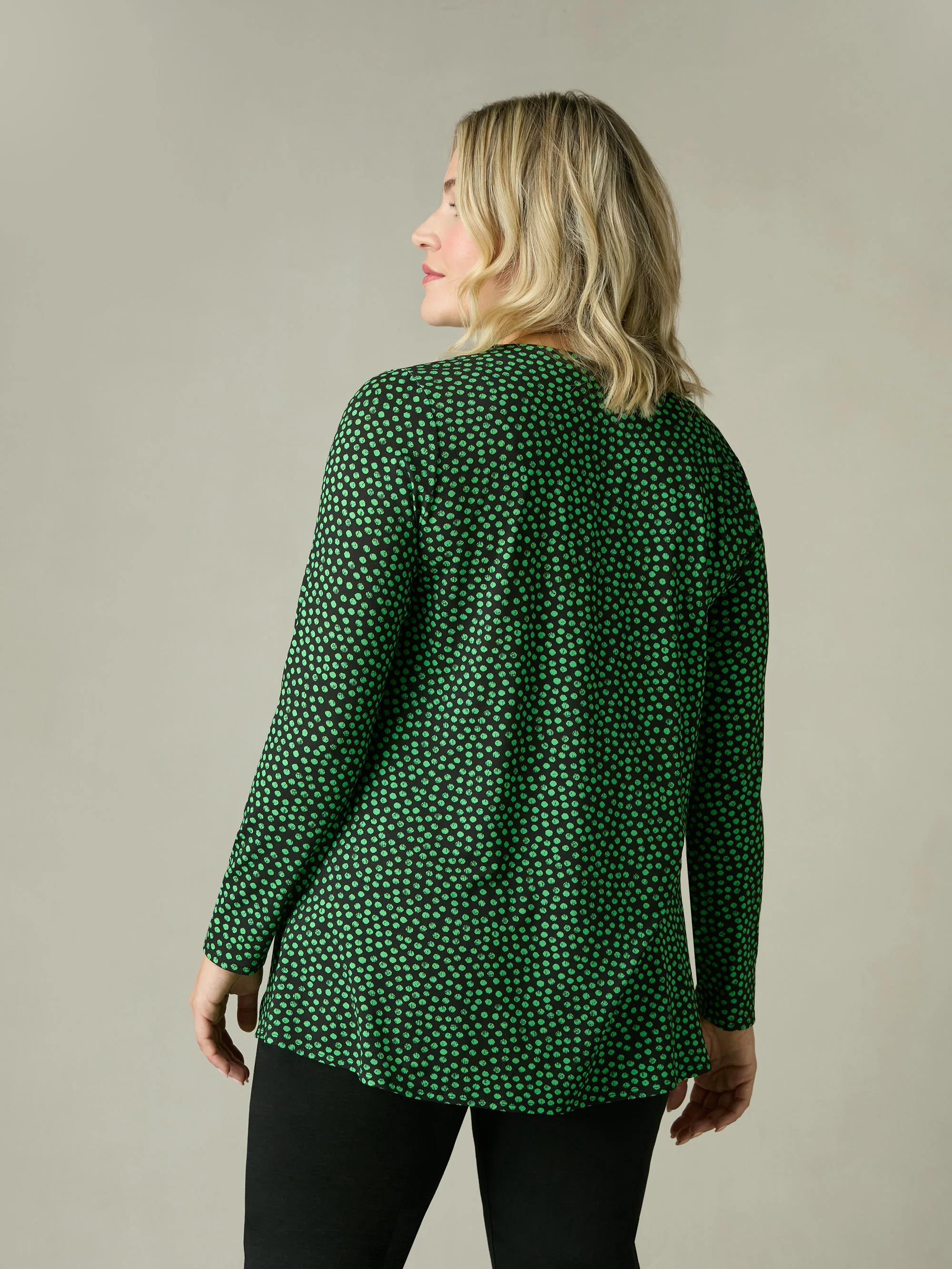 Green Spot Print Jersey Pleat Front Top - Image 3