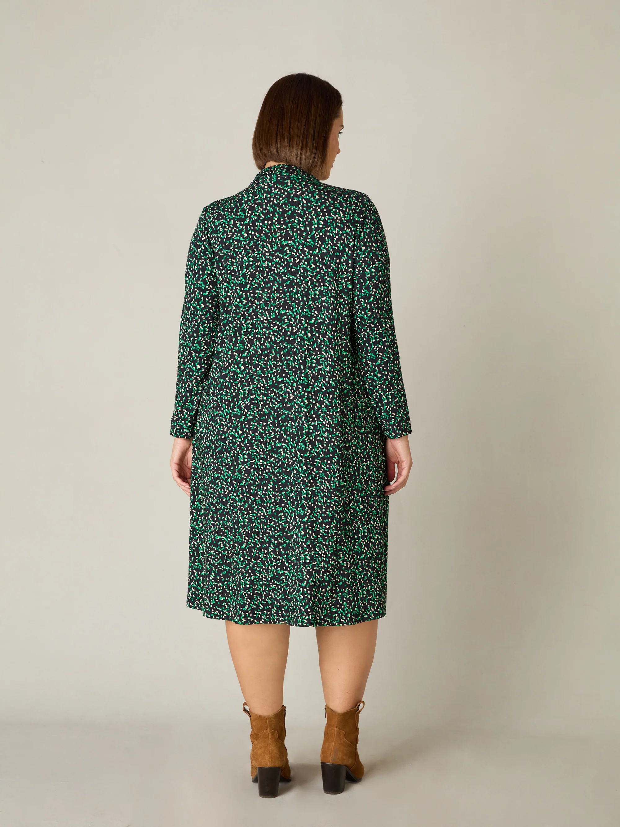 Green Spot Print Jersey Relaxed Shirt Dress - Image 3