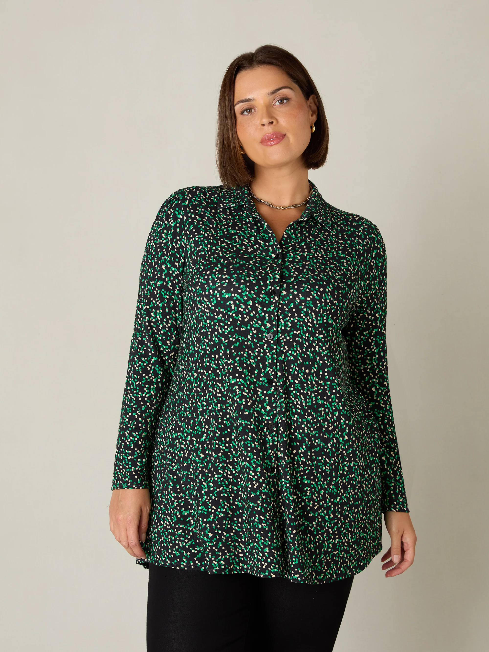 Green Spot Print Jersey Shirt - Image 2