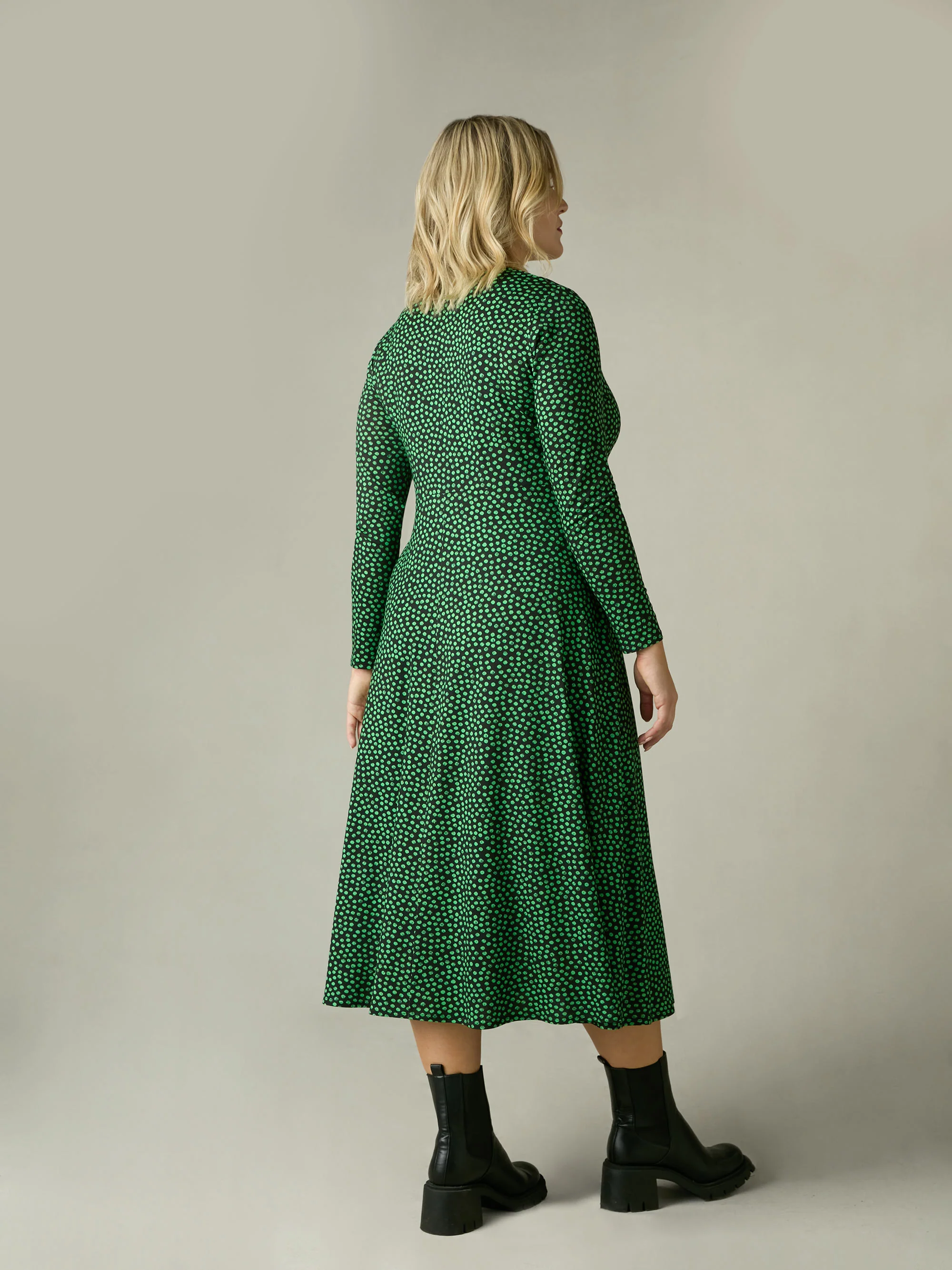 Green Spot Print Jersey Wrap Dress - Image 3