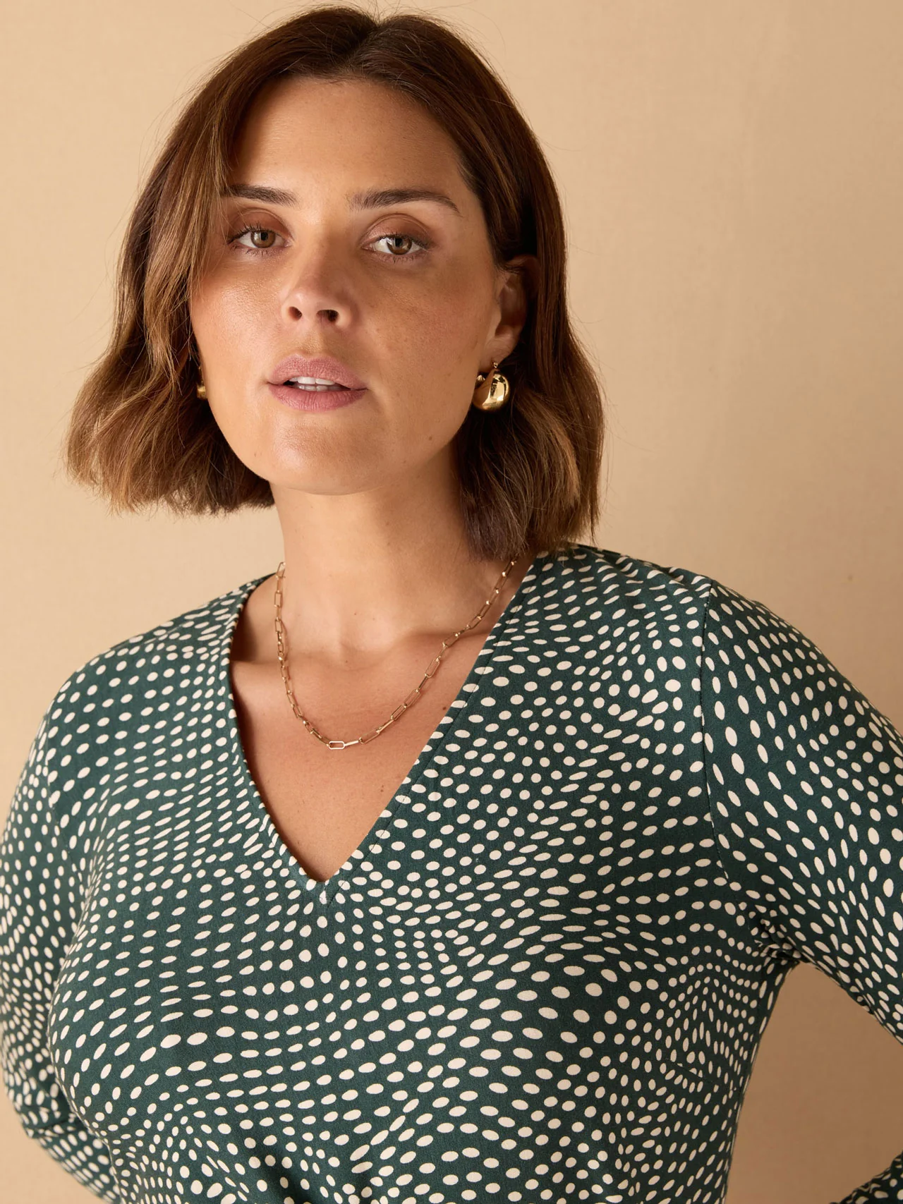 Green Spot Print V Neck Side Tie Tunic - Image 3