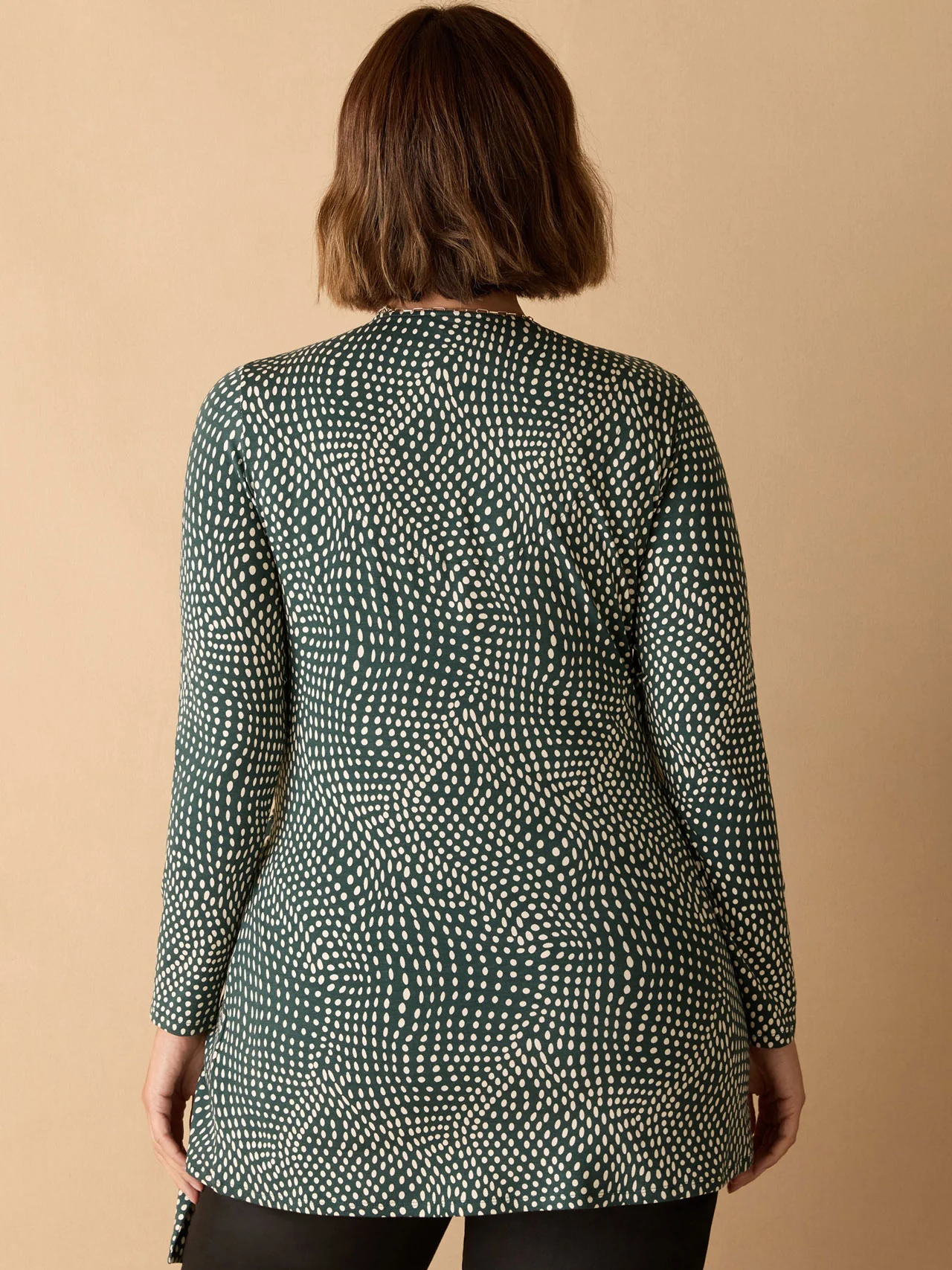 Green Spot Print V Neck Side Tie Tunic - Image 4