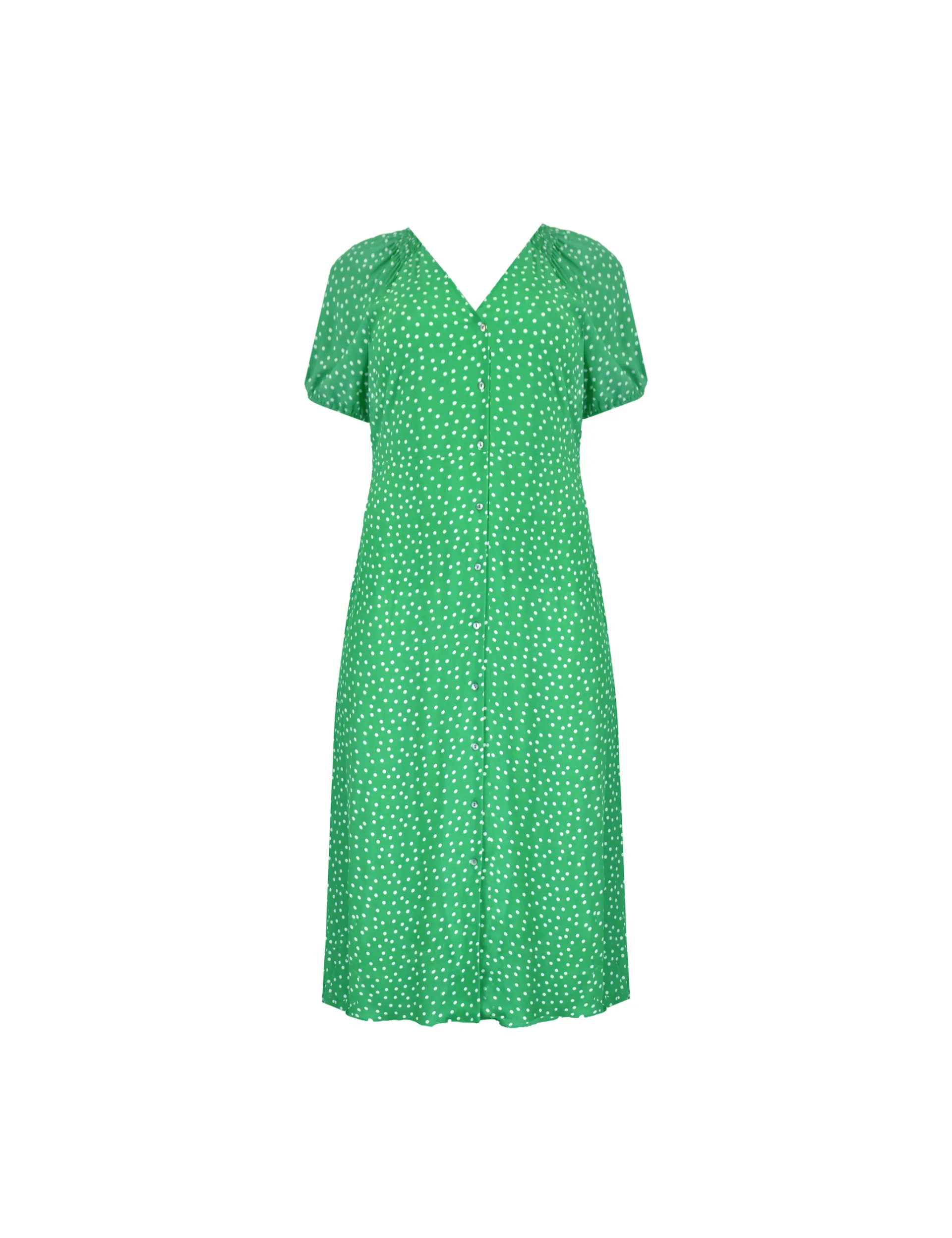 Green Spot Shirred Shoulder Midi Dress - Image 8