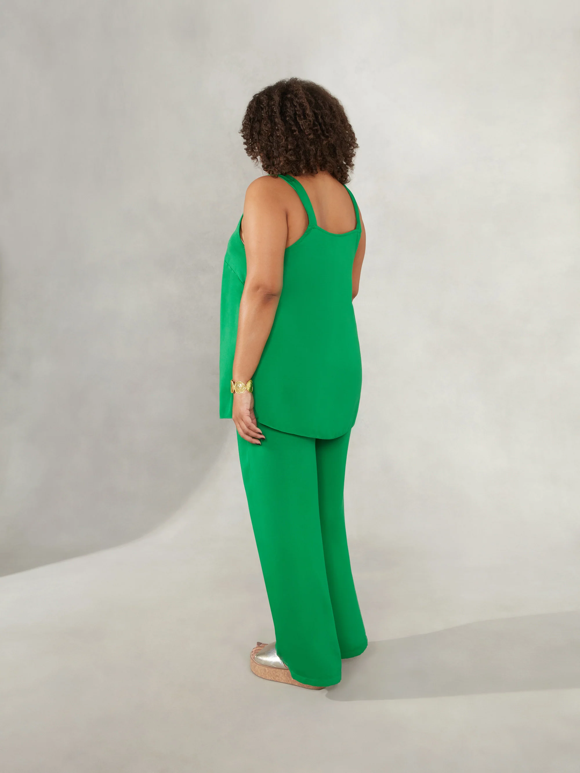 Green Strappy Gold Trim Cami Top - Image 5