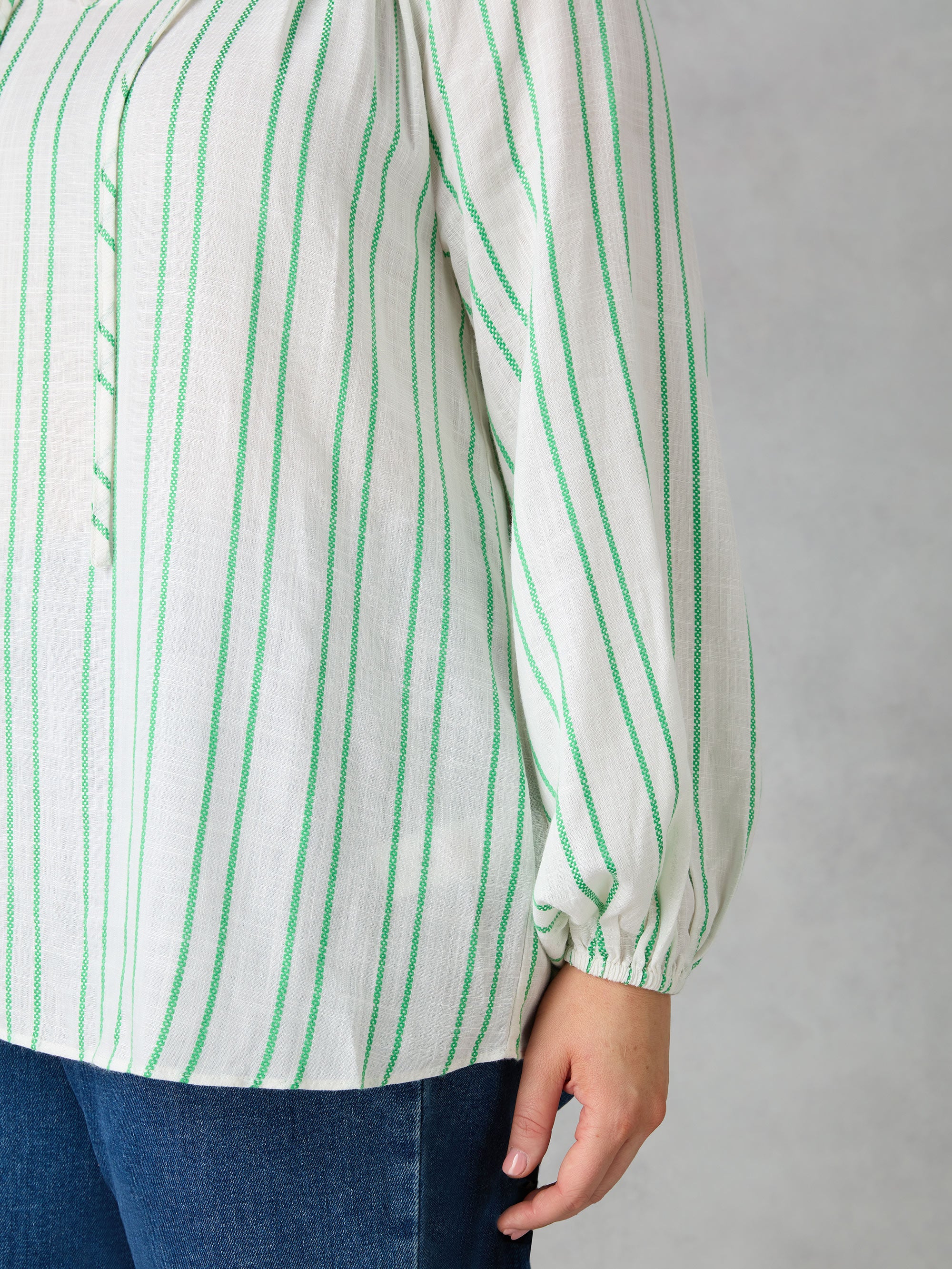 Green Stripe Shirred Neck Blouse - Image 5