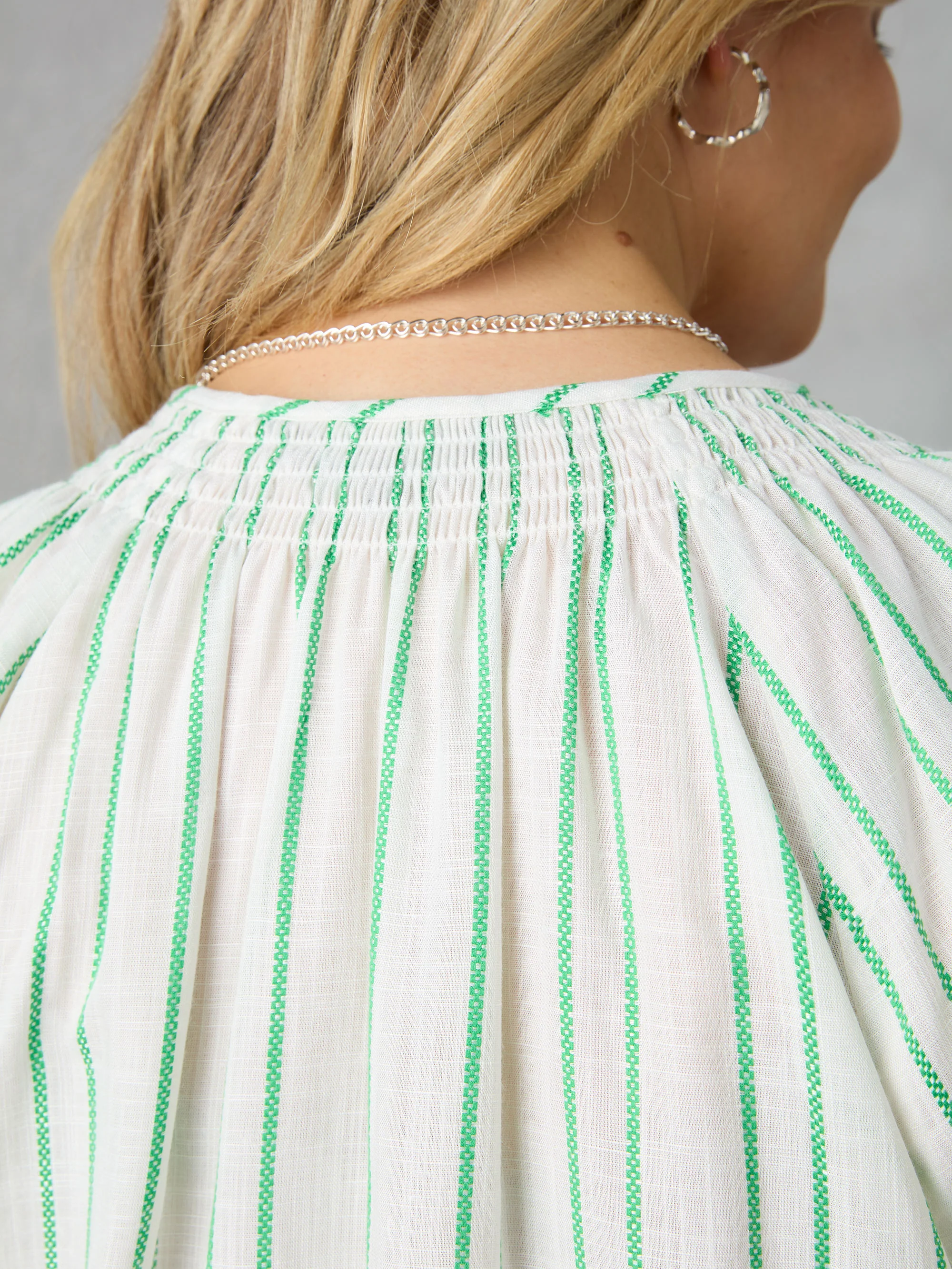 Green Stripe Shirred Neck Blouse - Image 6