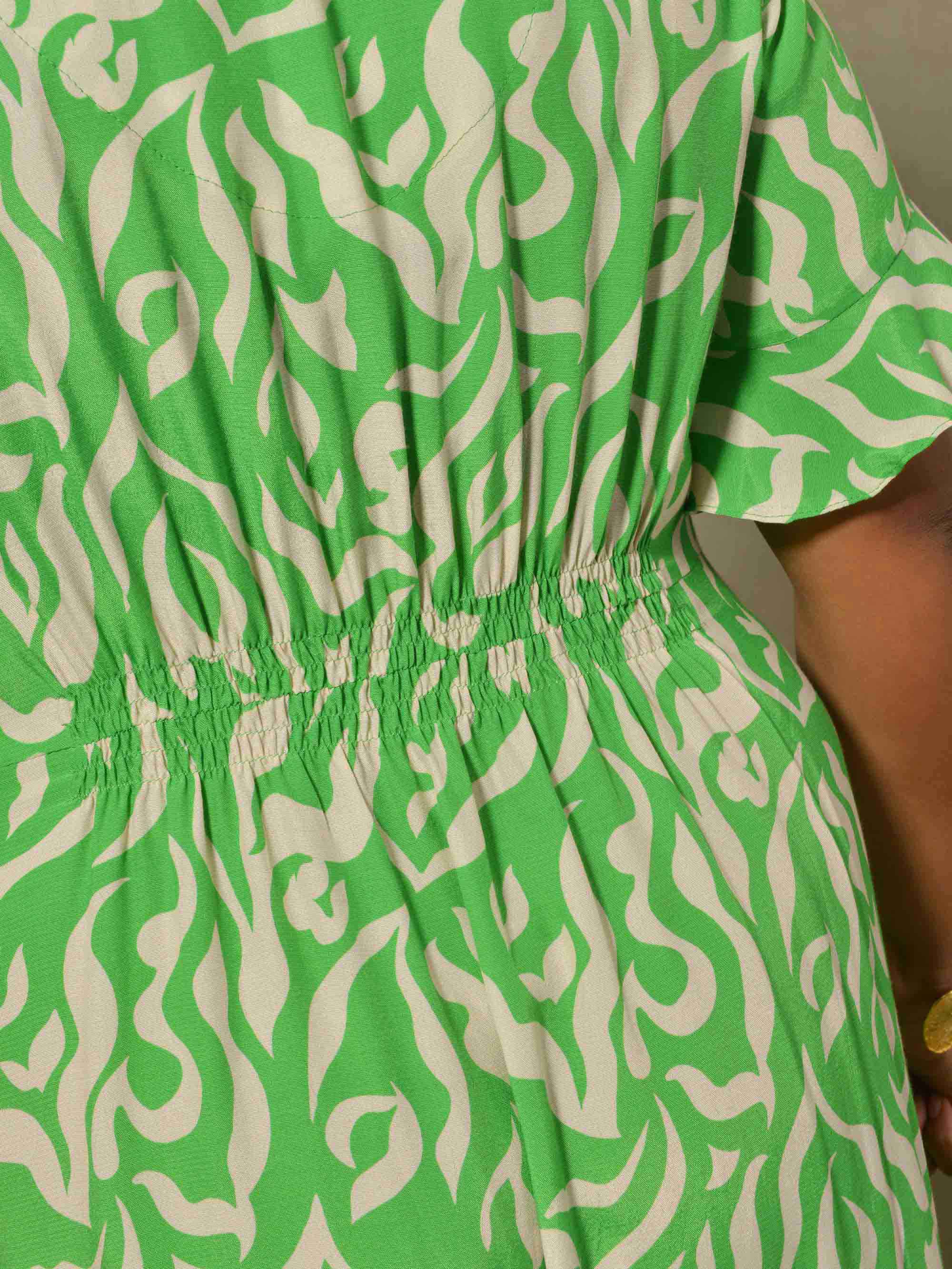 Green Swirl Print Button Through Midi Dress - Image 4
