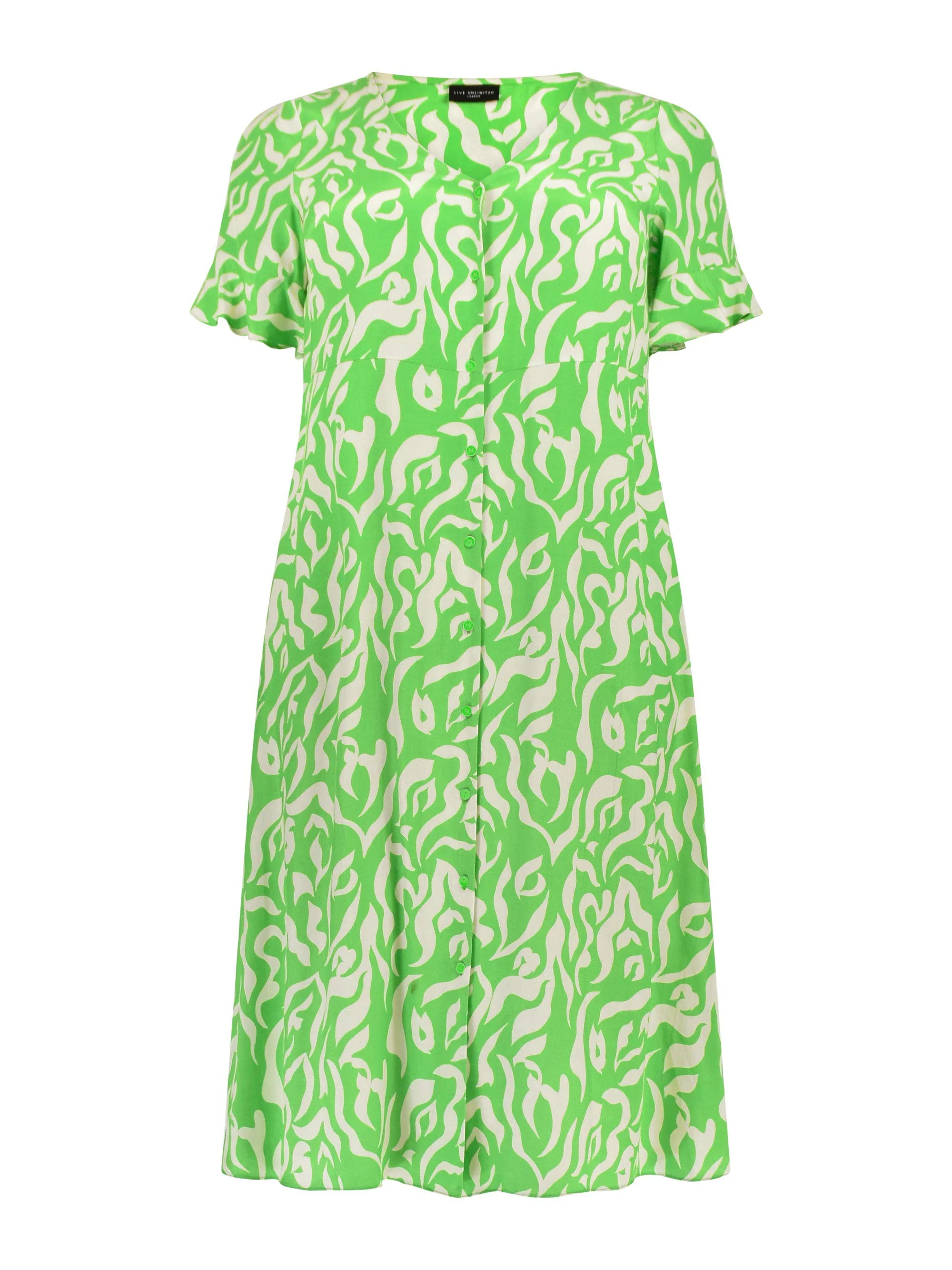 Green Swirl Print Button Through Midi Dress - Image 6