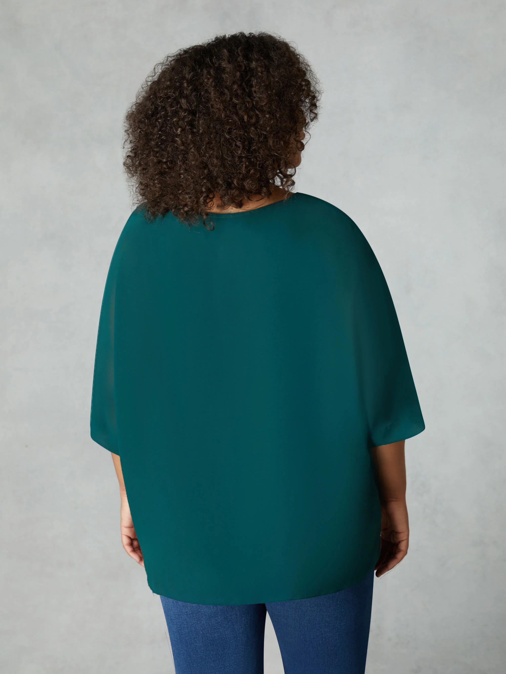 Green V-Neck Chiffon Overlay Top - Image 3