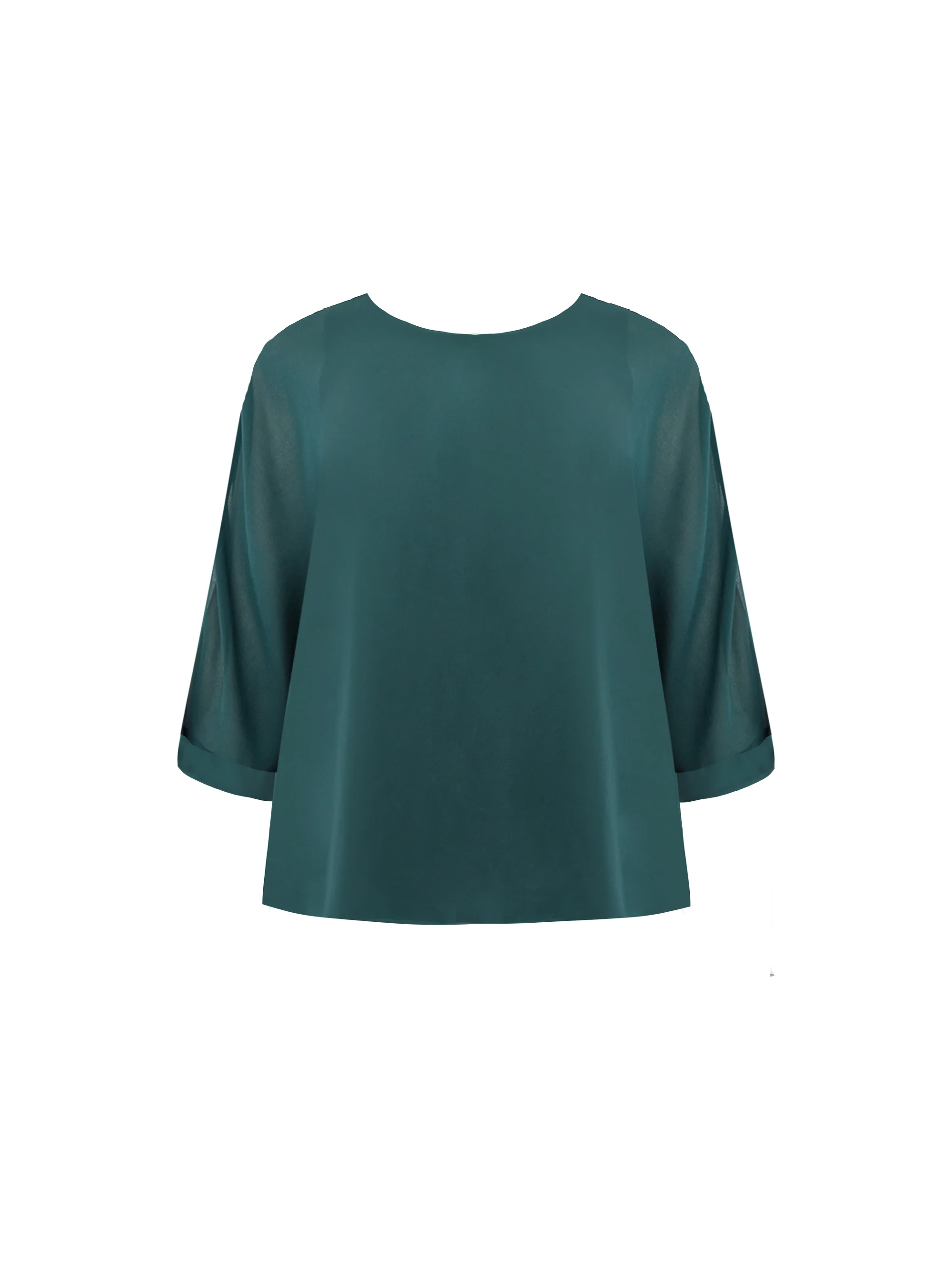 Green V-Neck Chiffon Overlay Top - Image 4
