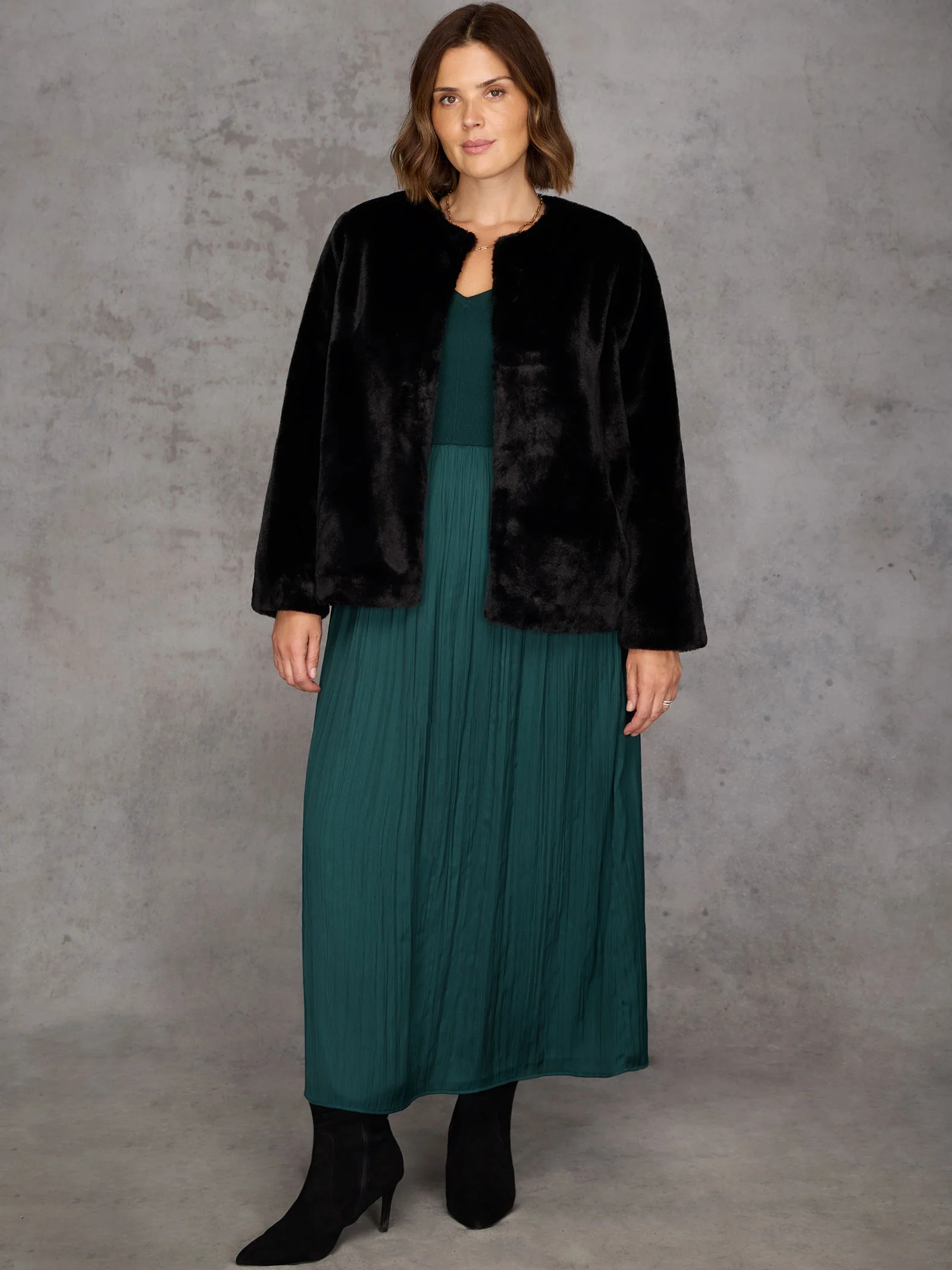 Green Knit Bodice Pleated Skirt Dress - Image 4