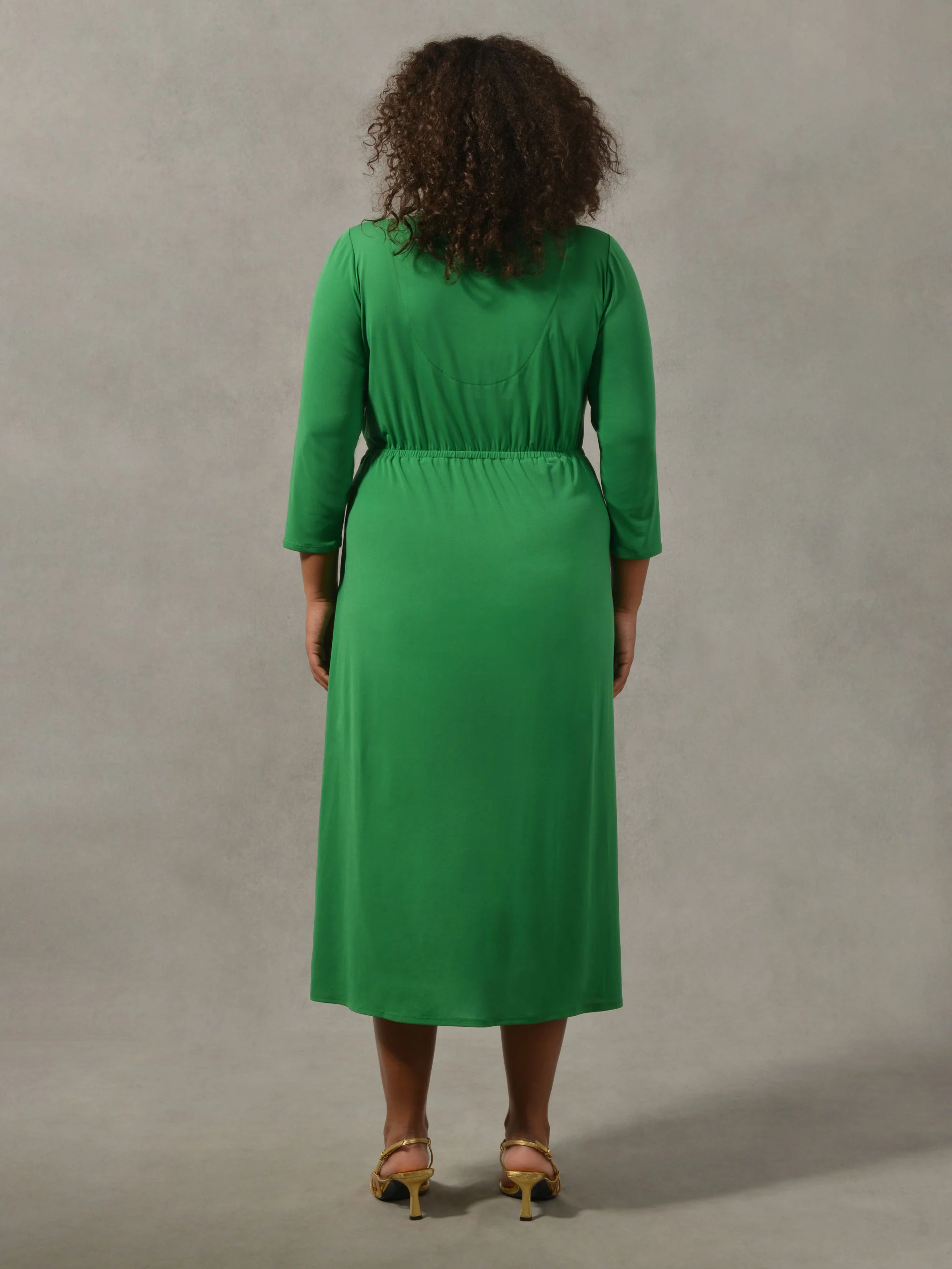 Green Wrap Gold Ring Side Midaxi Dress - Image 2