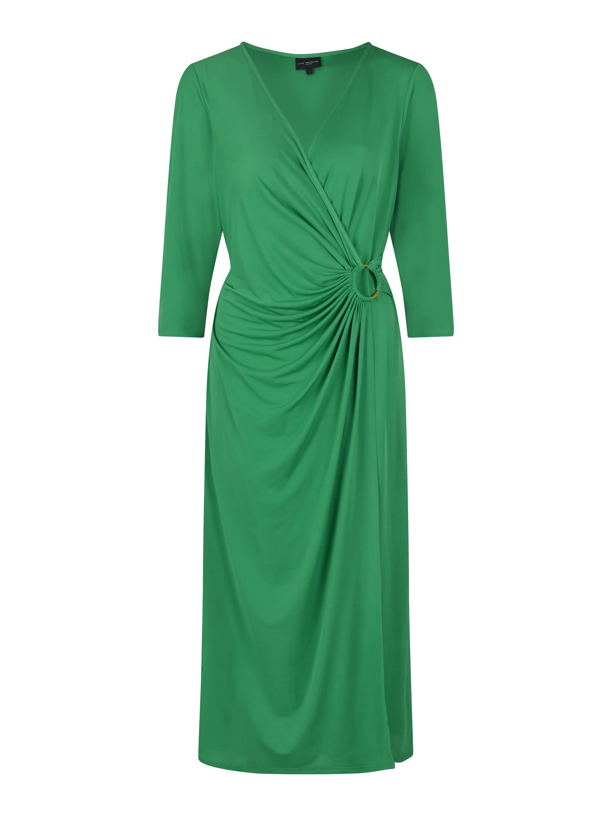 Green Wrap Gold Ring Side Midaxi Dress - Image 3