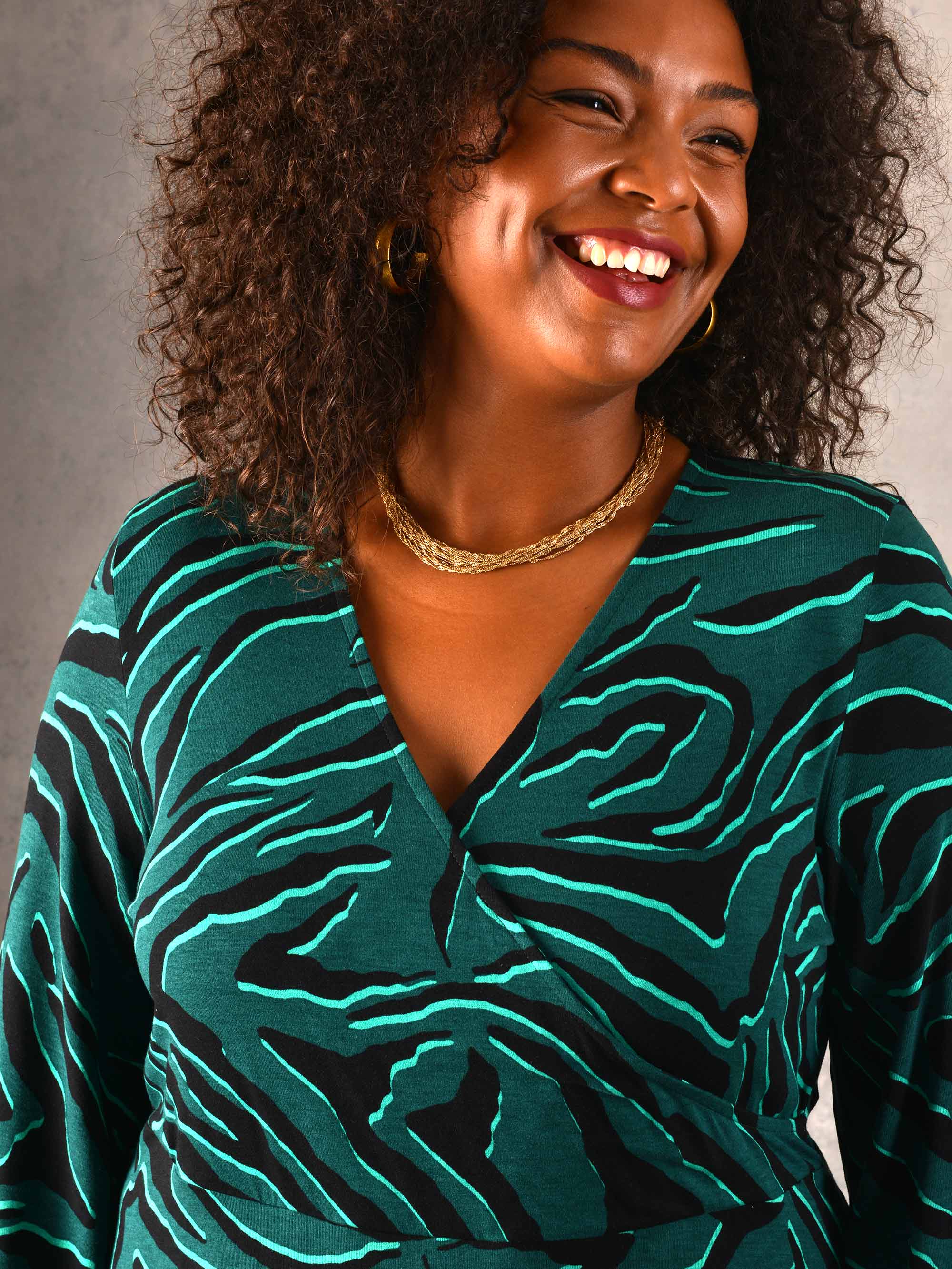 Green Zebra Print Mock Wrap Jersey Top - Image 3