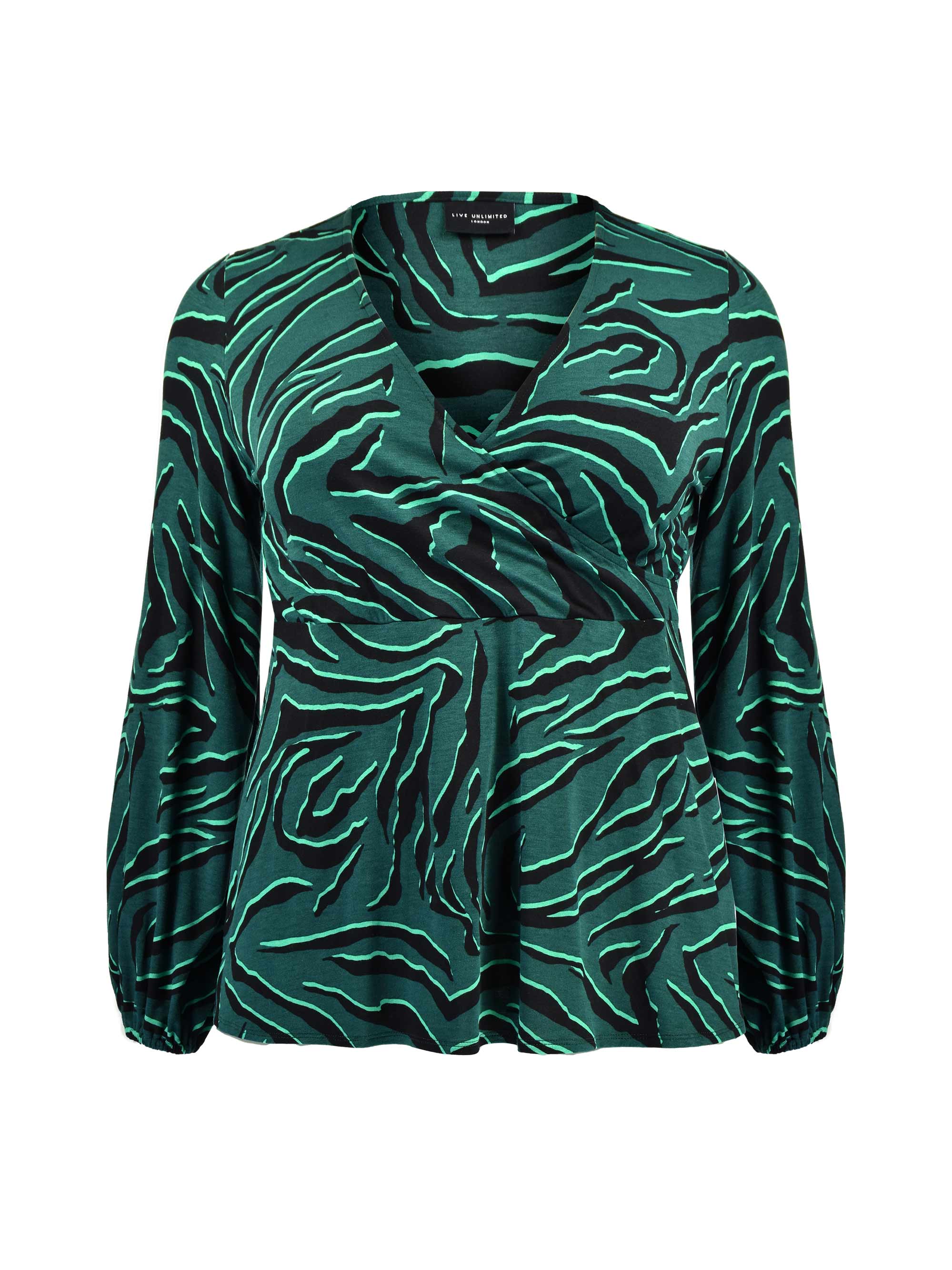 Green Zebra Print Mock Wrap Jersey Top - Image 4