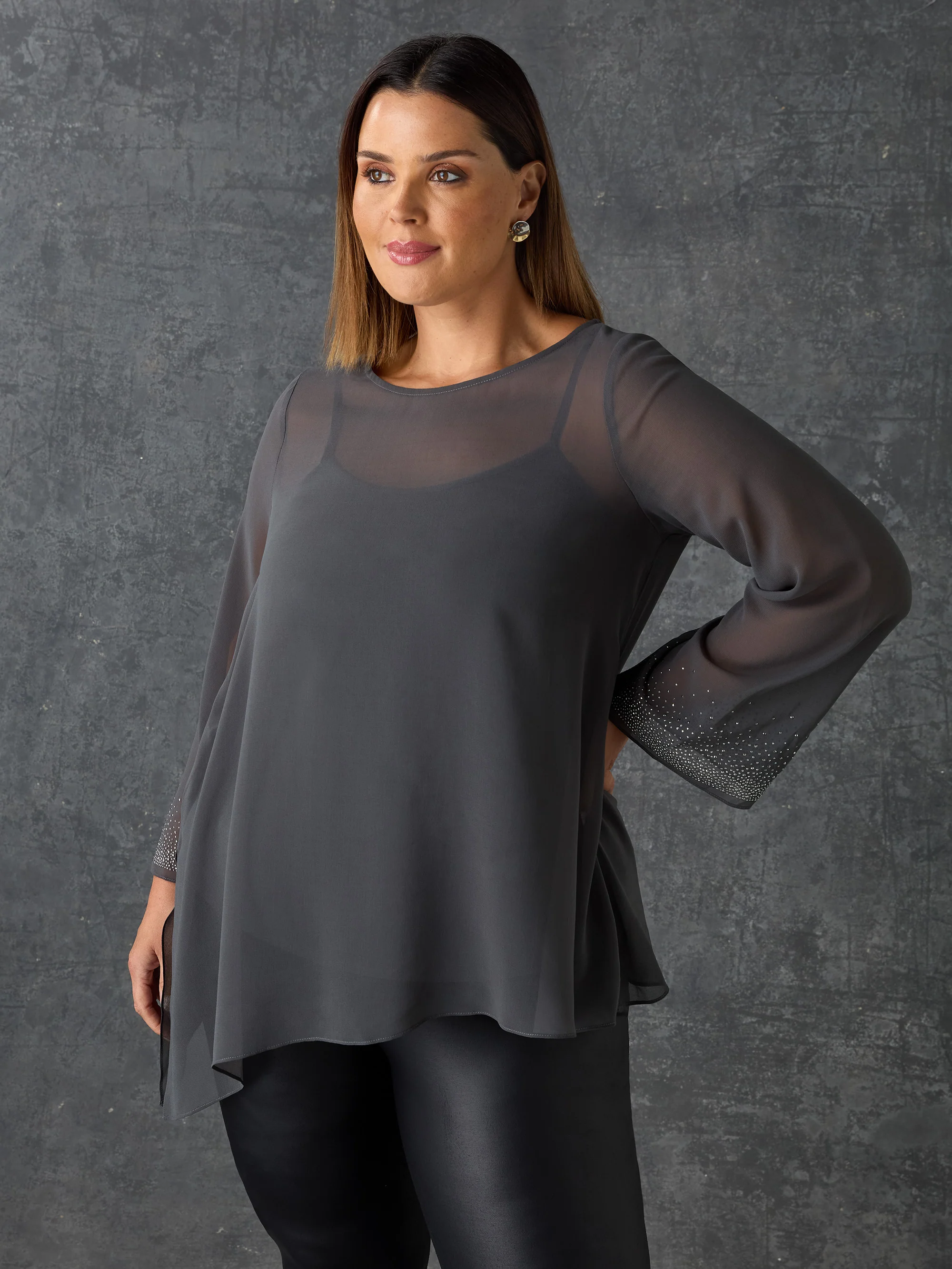 Grey Asymmetric Hotfix Top - Image 2