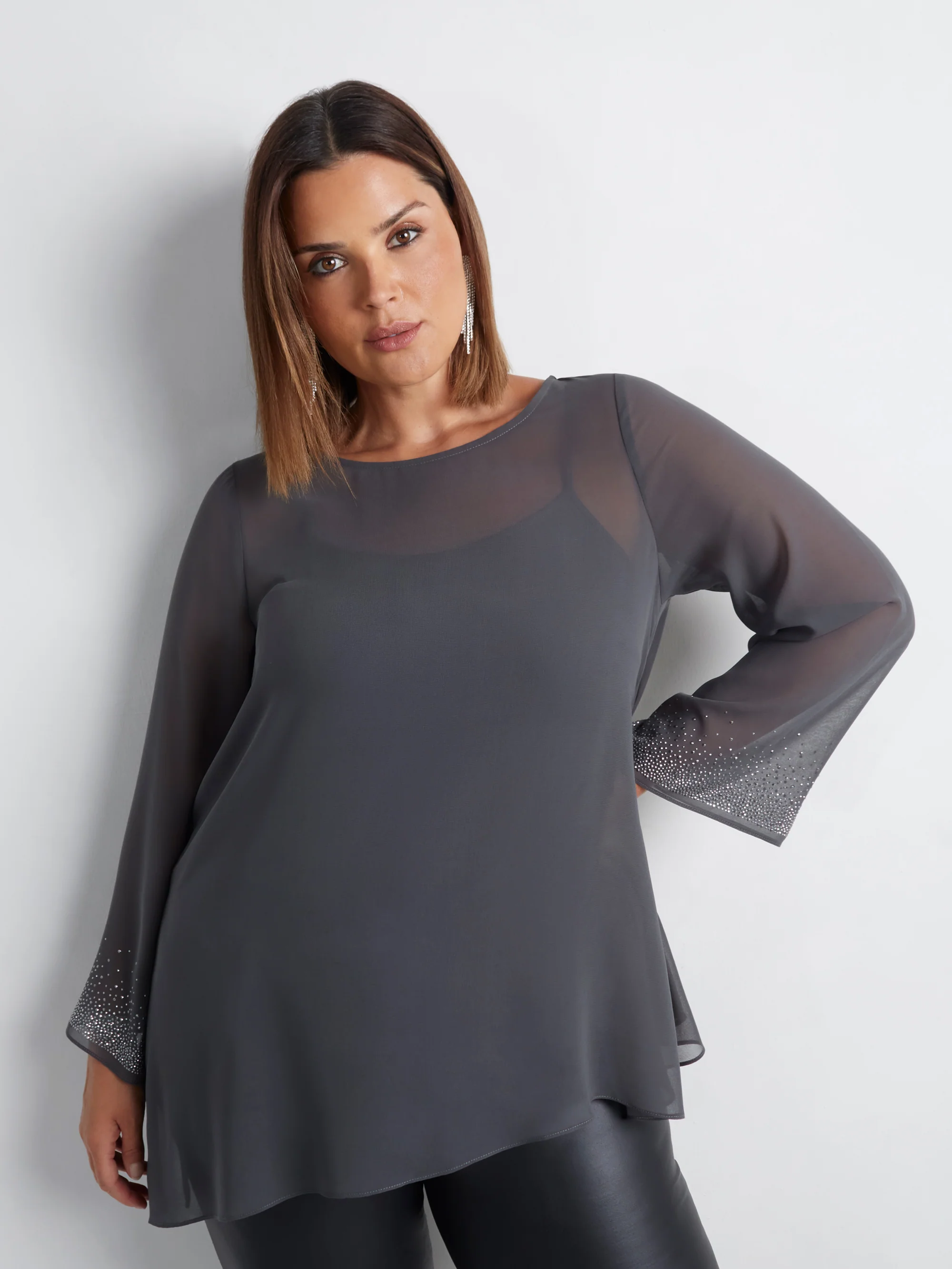 Grey Asymmetric Hotfix Top - Image 4