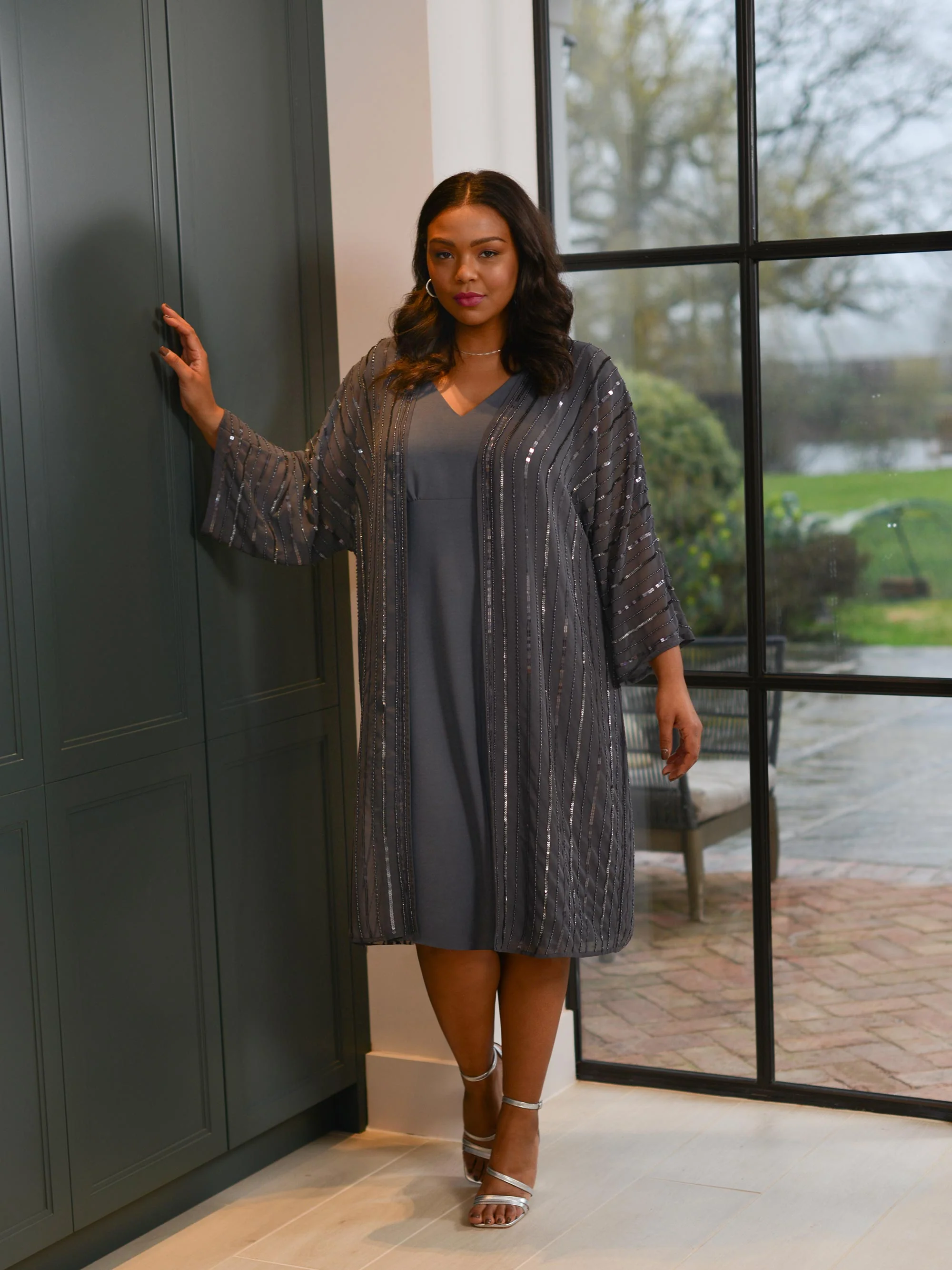 Grey Beaded Kimono - Image 2