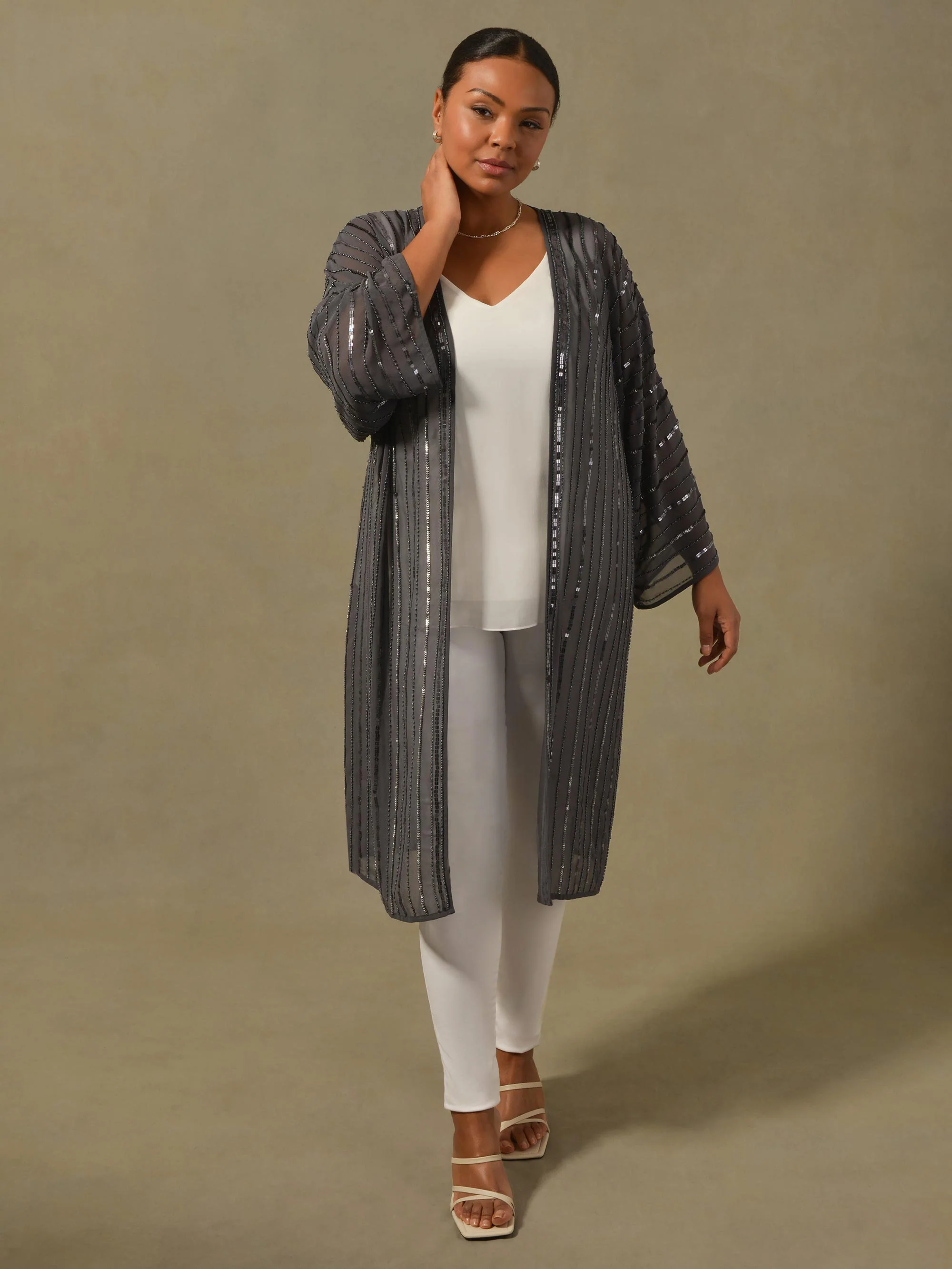 Grey Beaded Kimono - Image 3
