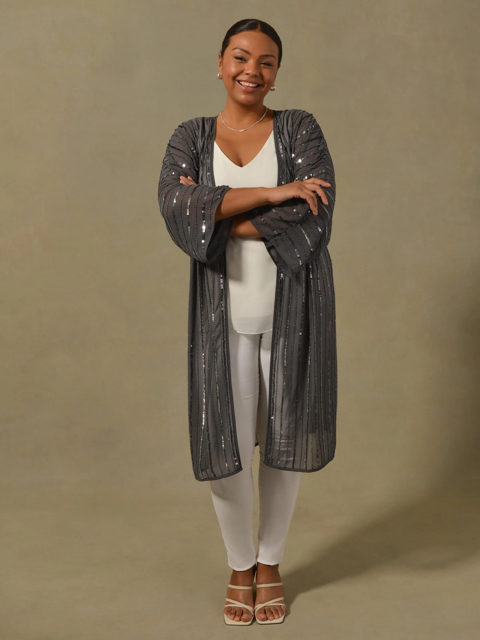 Grey Beaded Kimono - Image 4