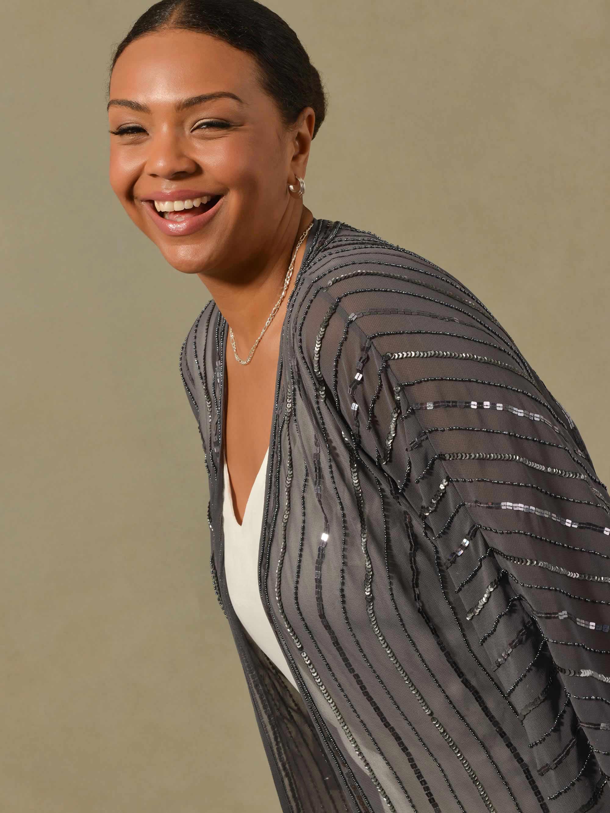 Grey Beaded Kimono - Image 6